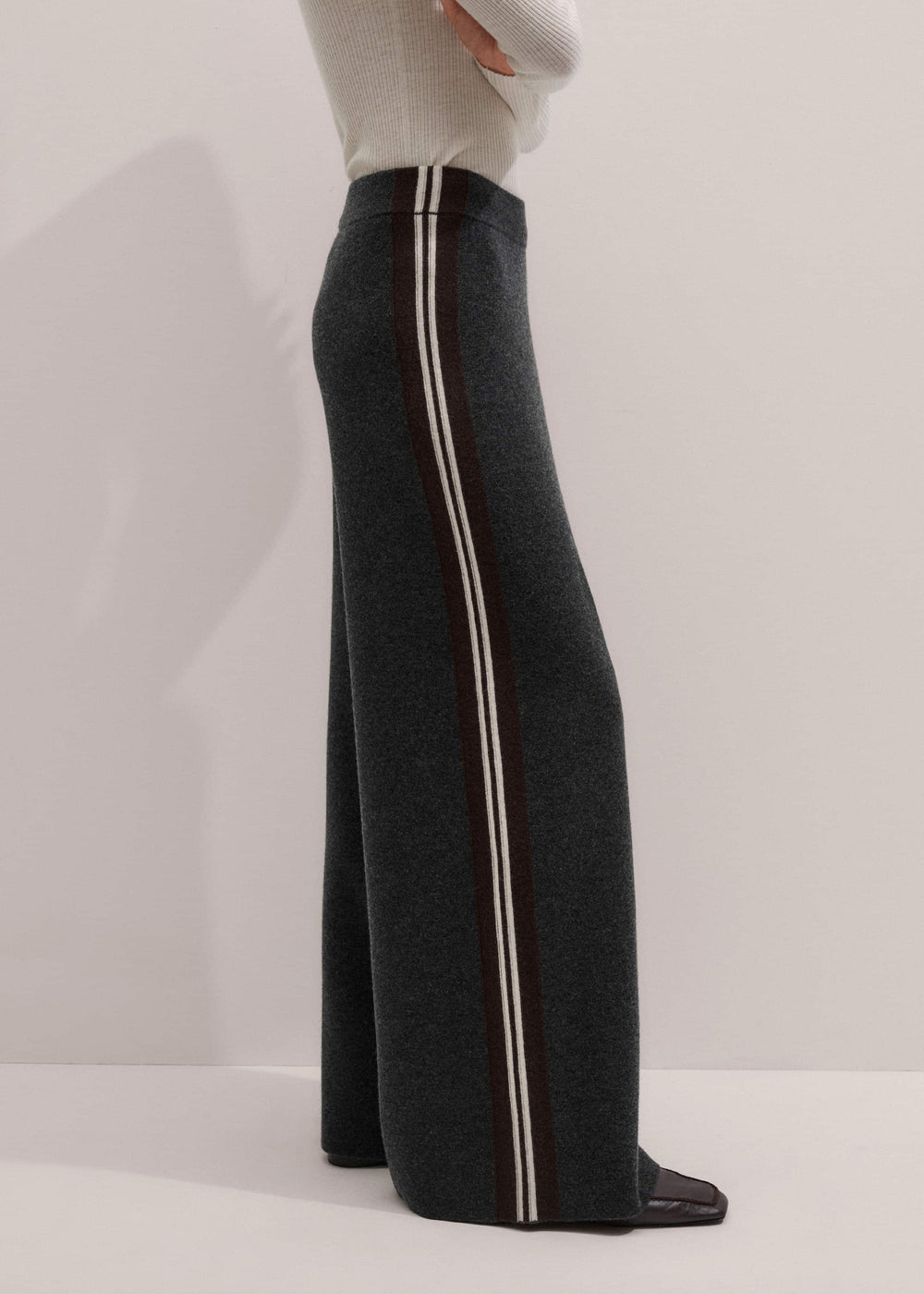 Gray Side Stripe Milano Knit Wide Leg Pant meandem