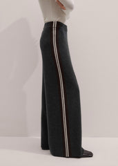 Gray Side Stripe Milano Knit Wide Leg Pant meandem
