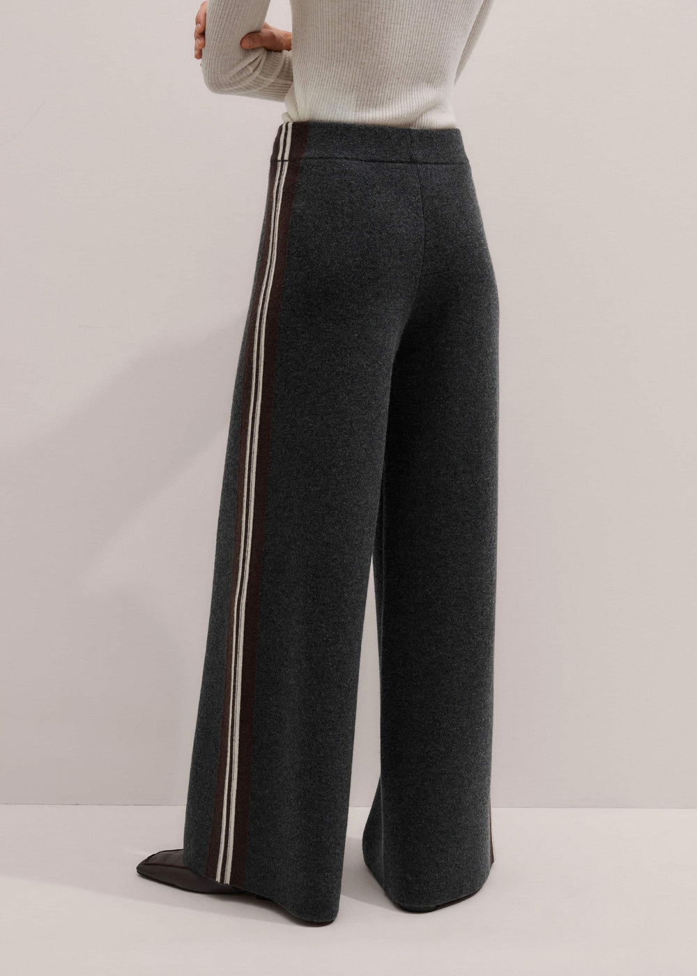Gray Side Stripe Milano Knit Wide Leg Pant meandem