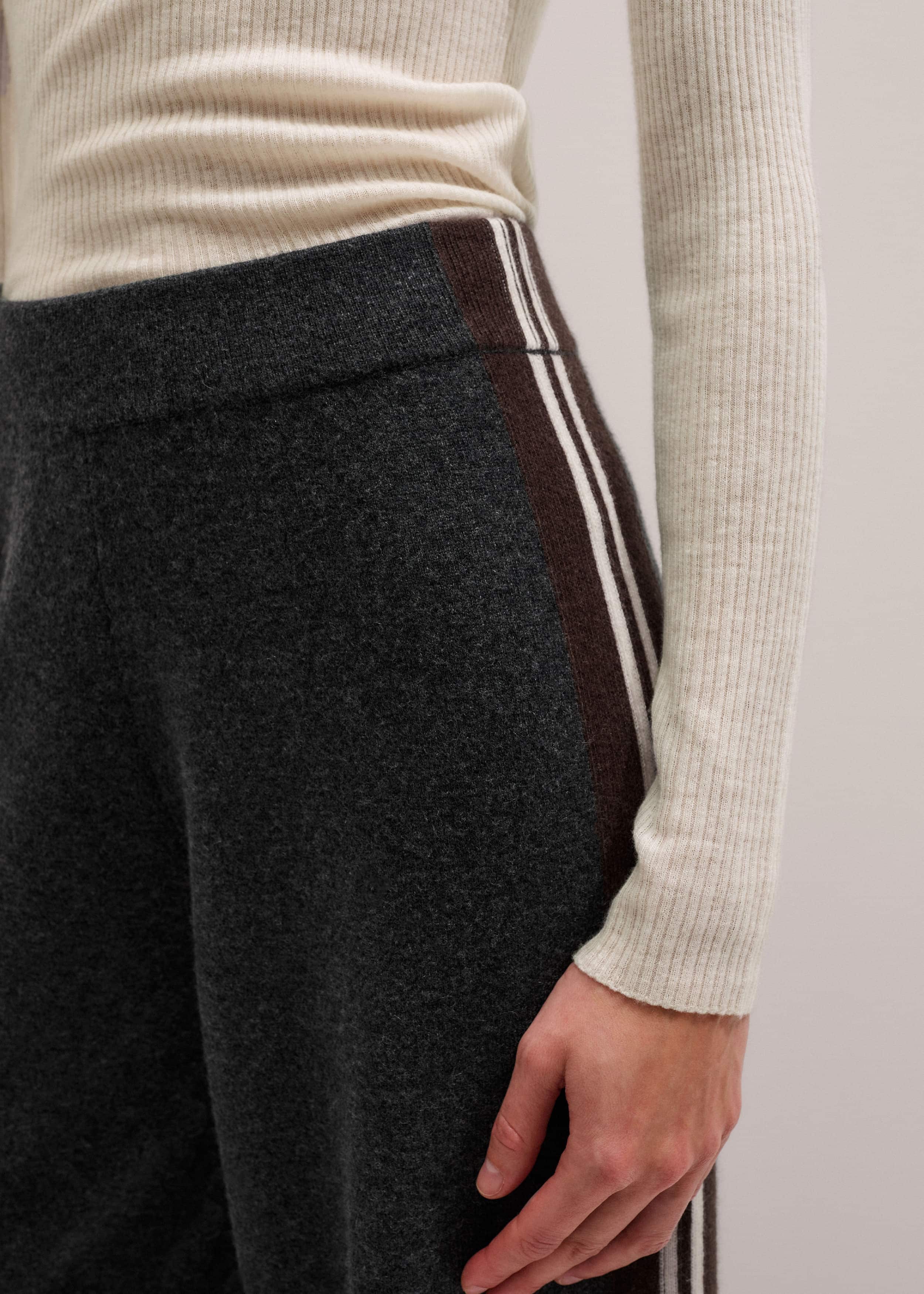 Gray Side Stripe Milano Knit Wide Leg Pant meandem