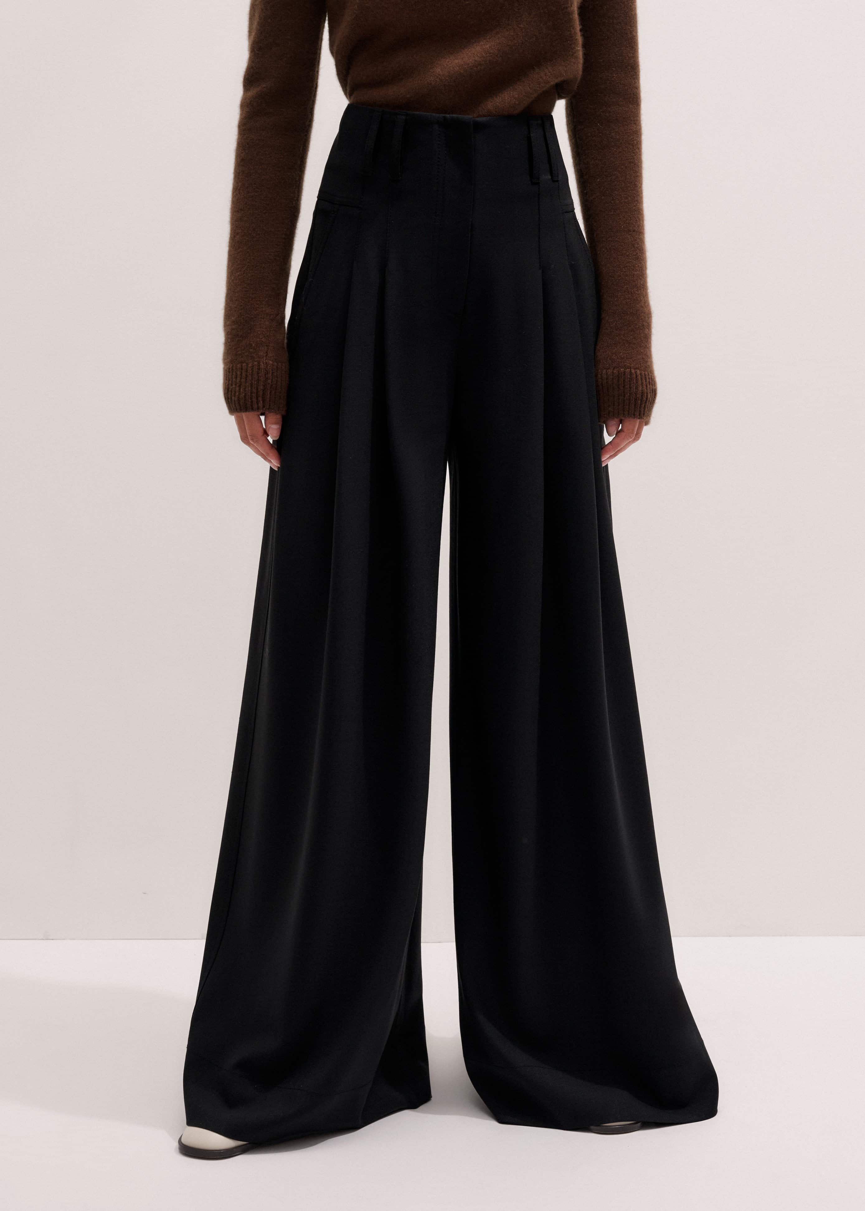 Black Wool Ultra Wide-Leg Pleat Pant meandem