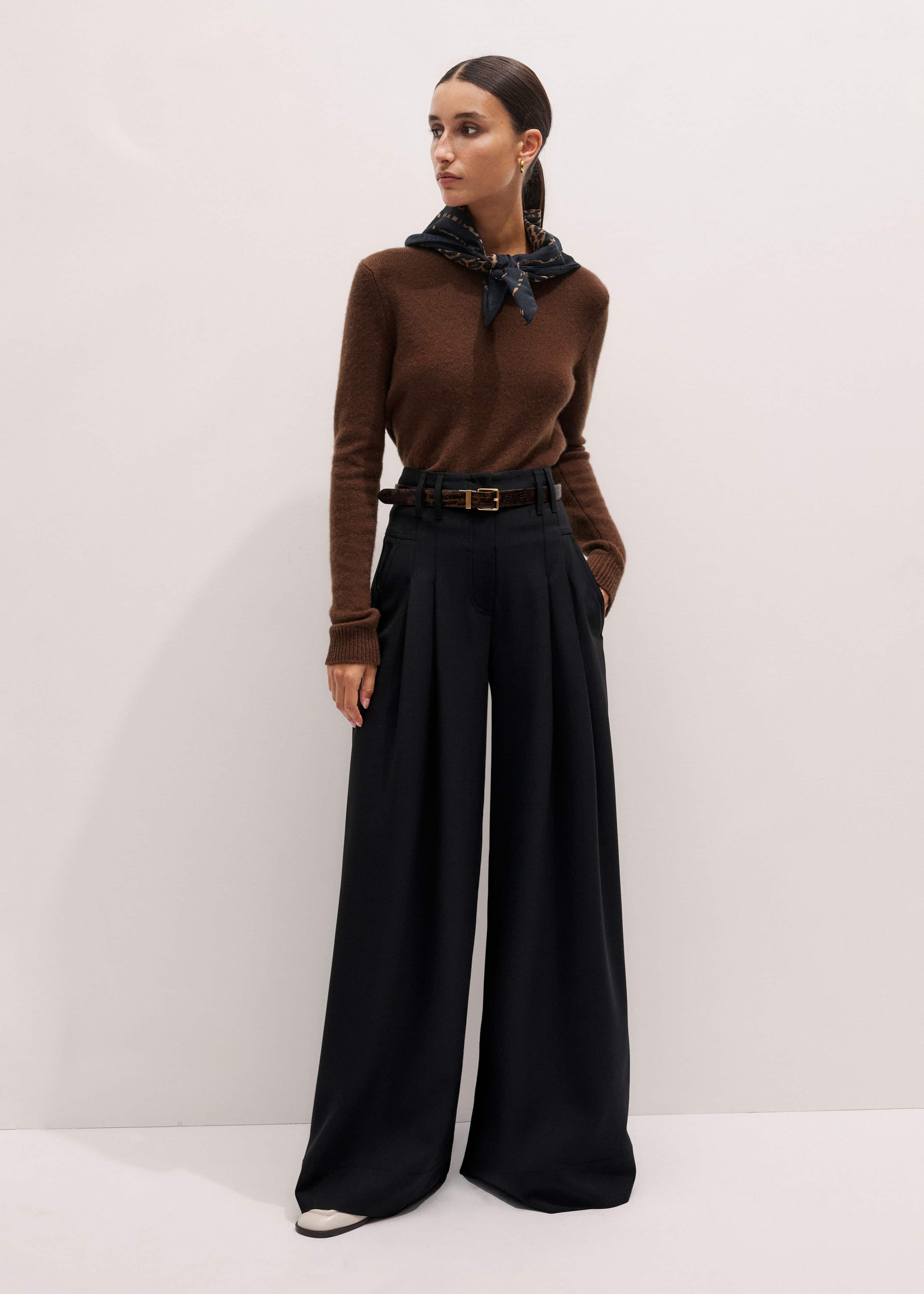 Black Wool Ultra Wide-Leg Pleat Pant meandem