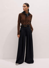 Black Wool Ultra Wide-Leg Pleat Pant meandem