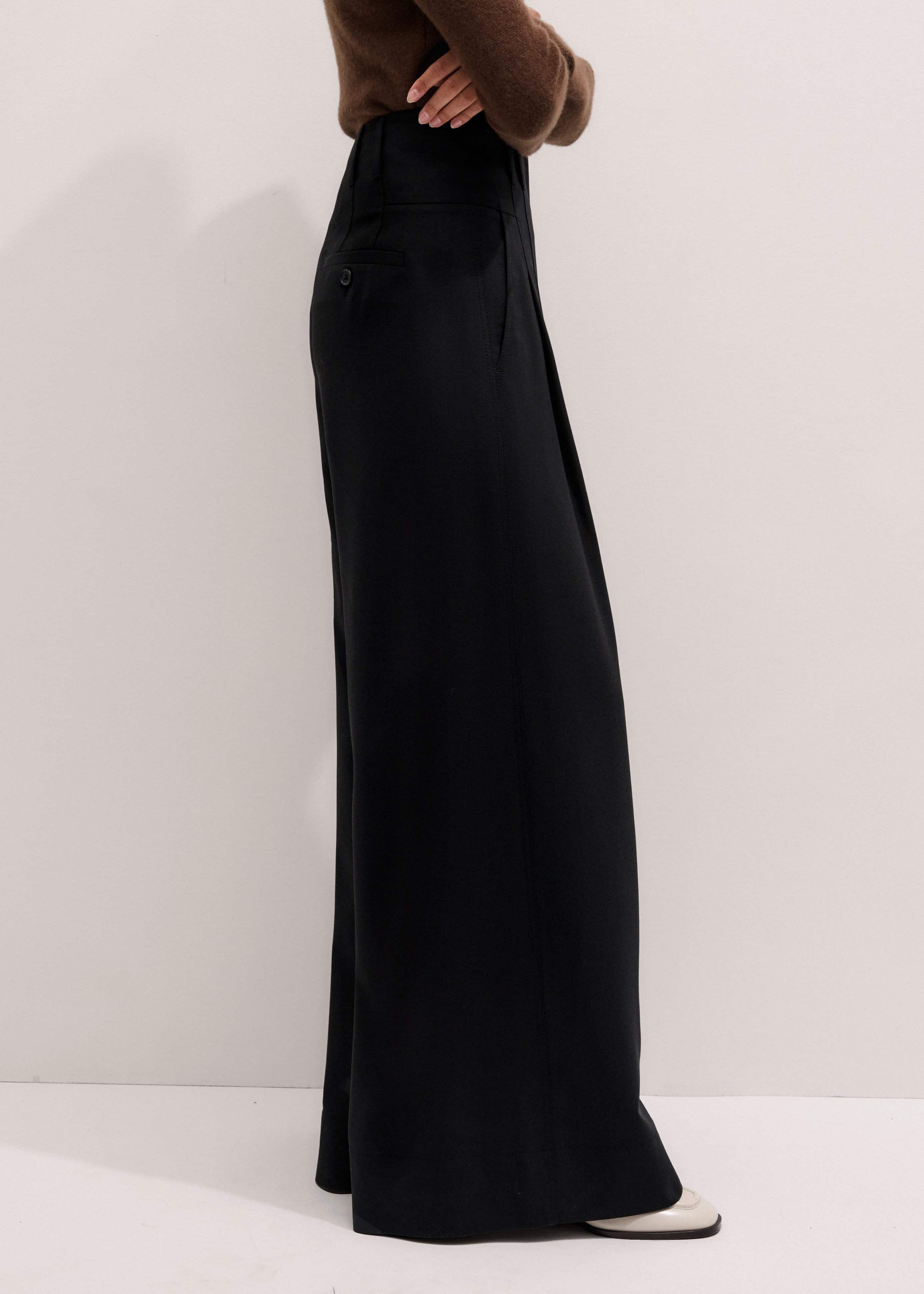 Black Wool Ultra Wide-Leg Pleat Pant meandem