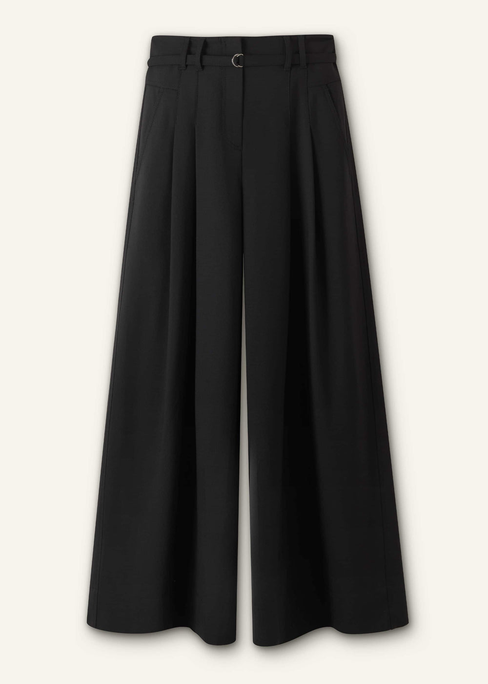 Black Wool Ultra Wide-Leg Pleat Pant meandem