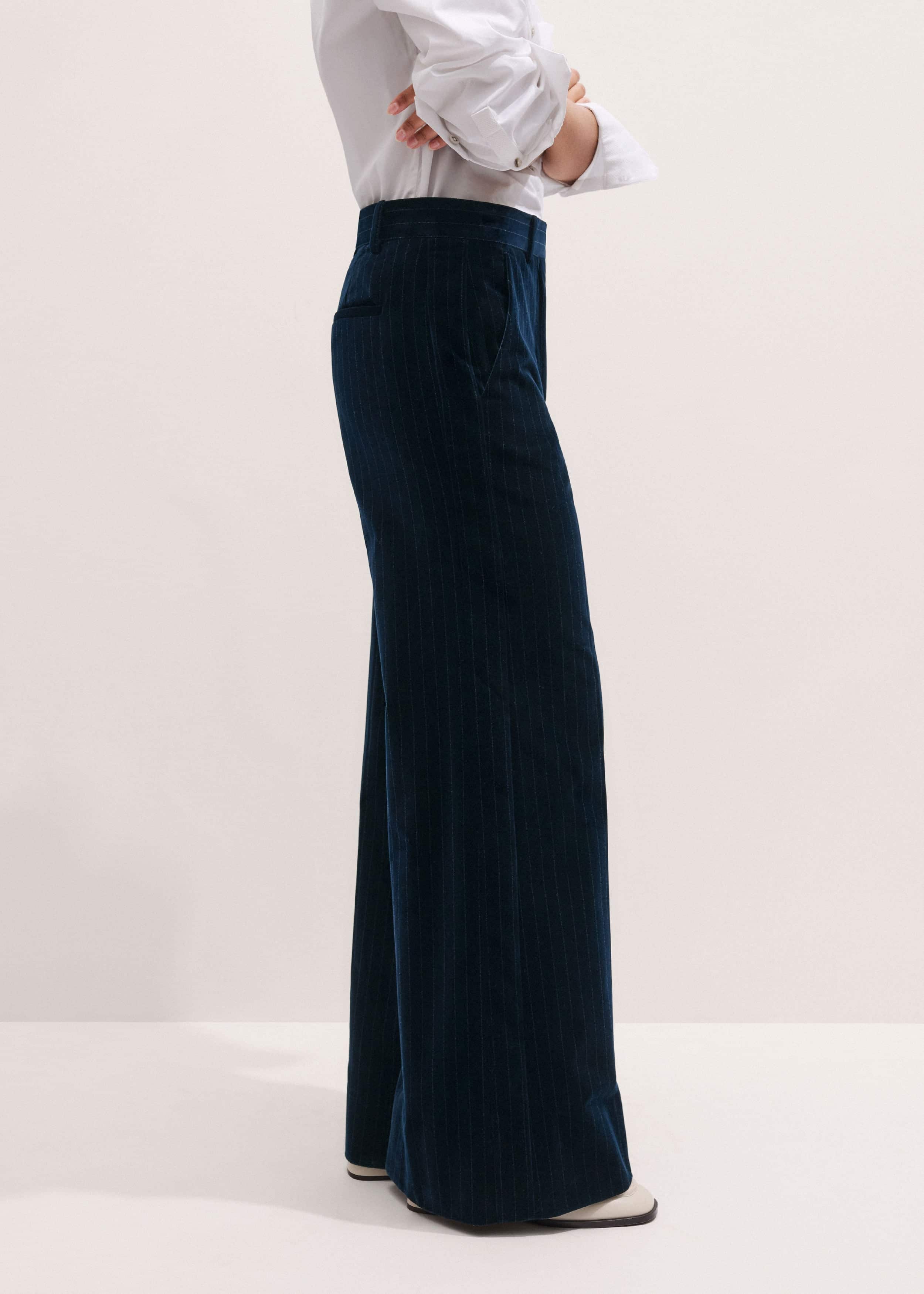 Navy Wool Pinstripe Wide-Leg Pant meandem