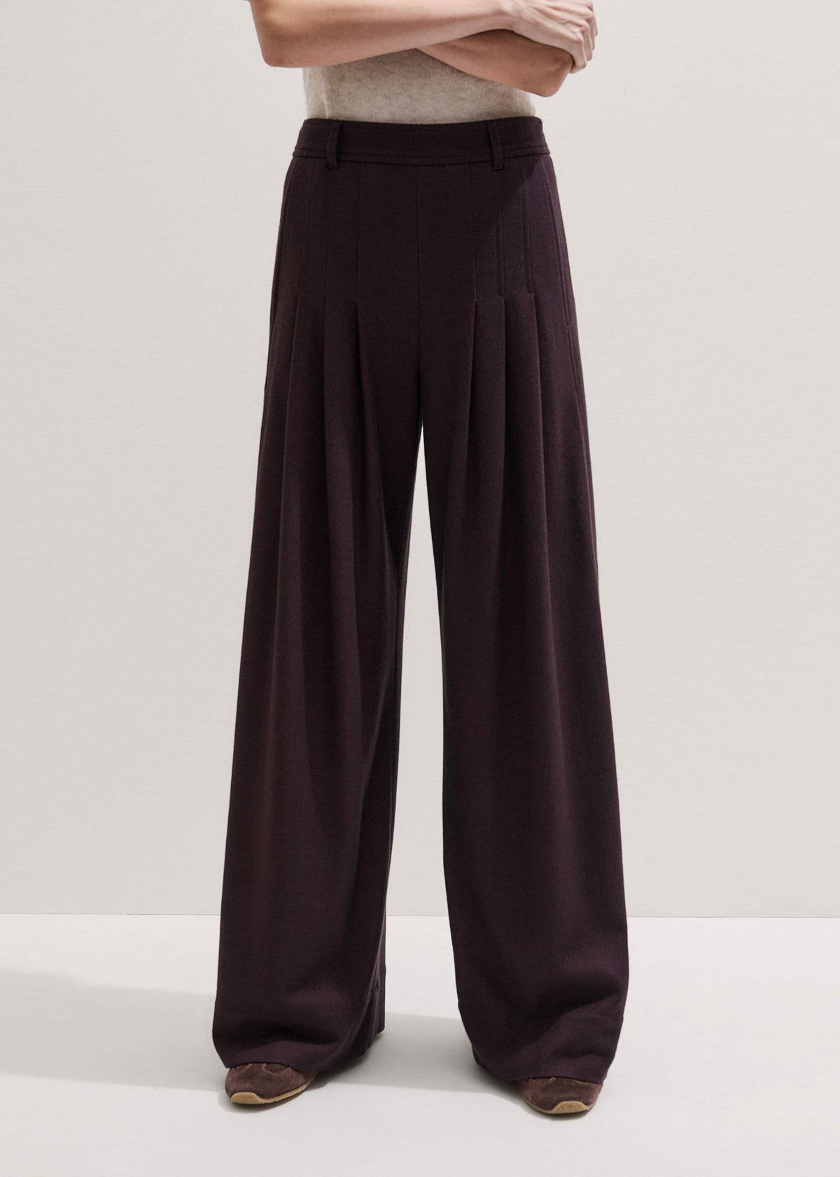 Red Wool Multi Pleat Wide-Leg Pant meandem