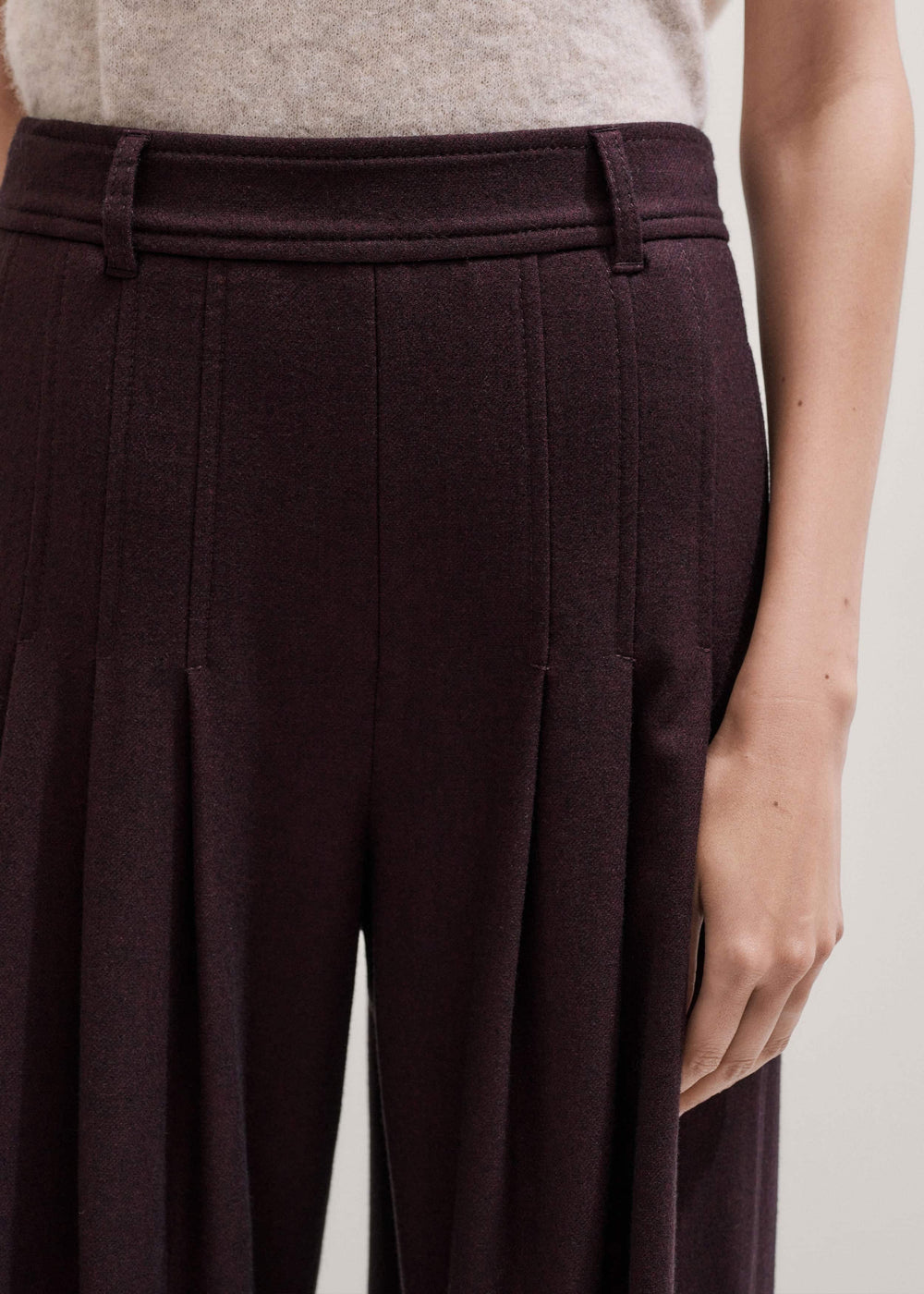 Red Wool Multi Pleat Wide-Leg Pant meandem