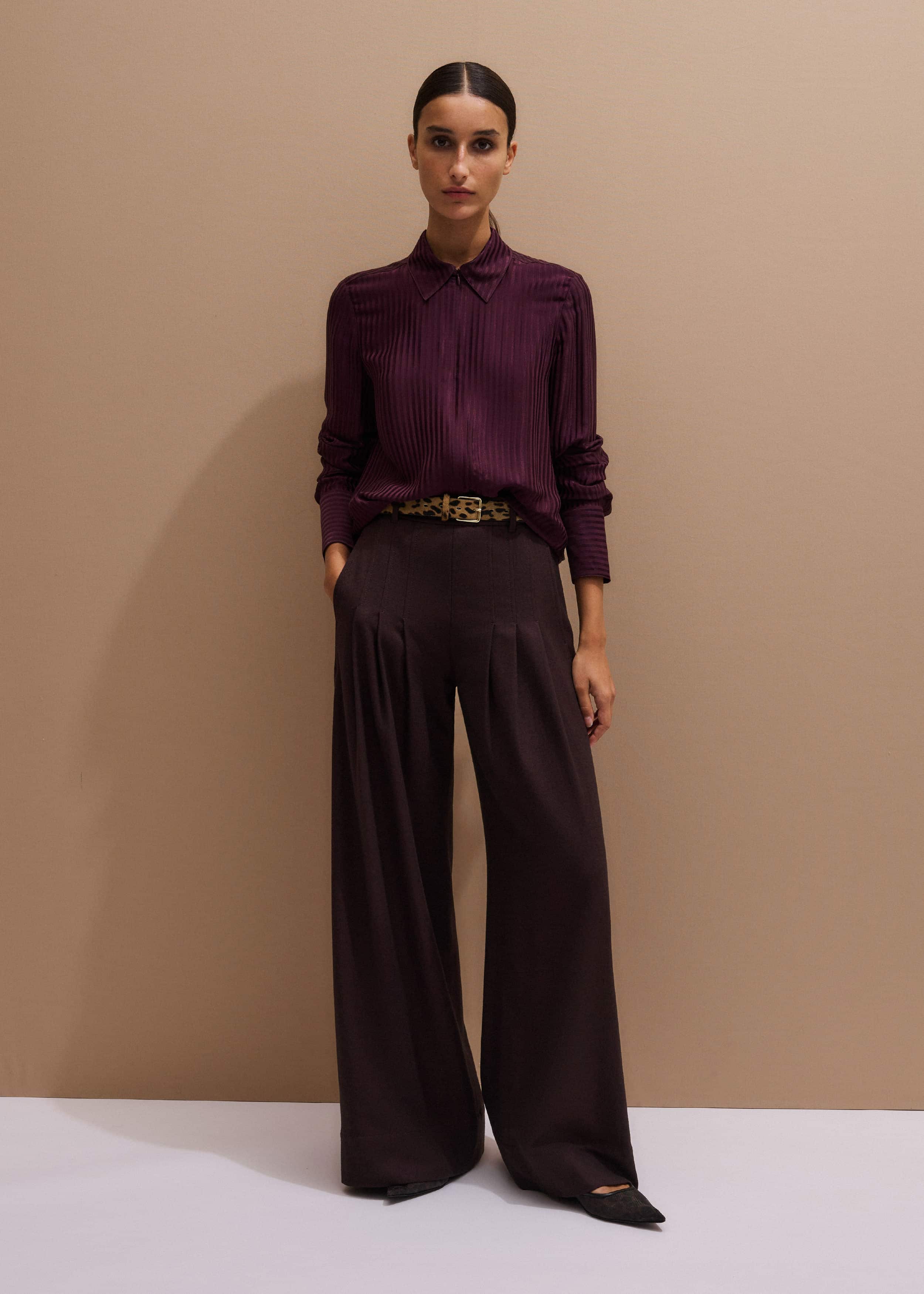 Red Wool Multi Pleat Wide-Leg Pant meandem