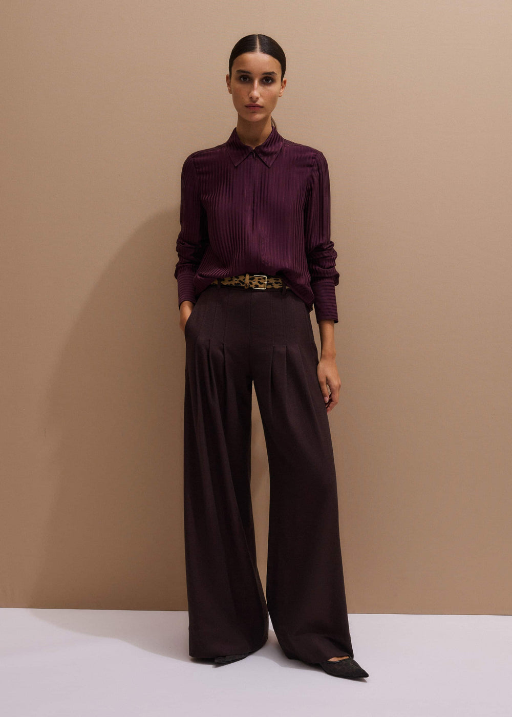 Red Wool Multi Pleat Wide-Leg Pant meandem