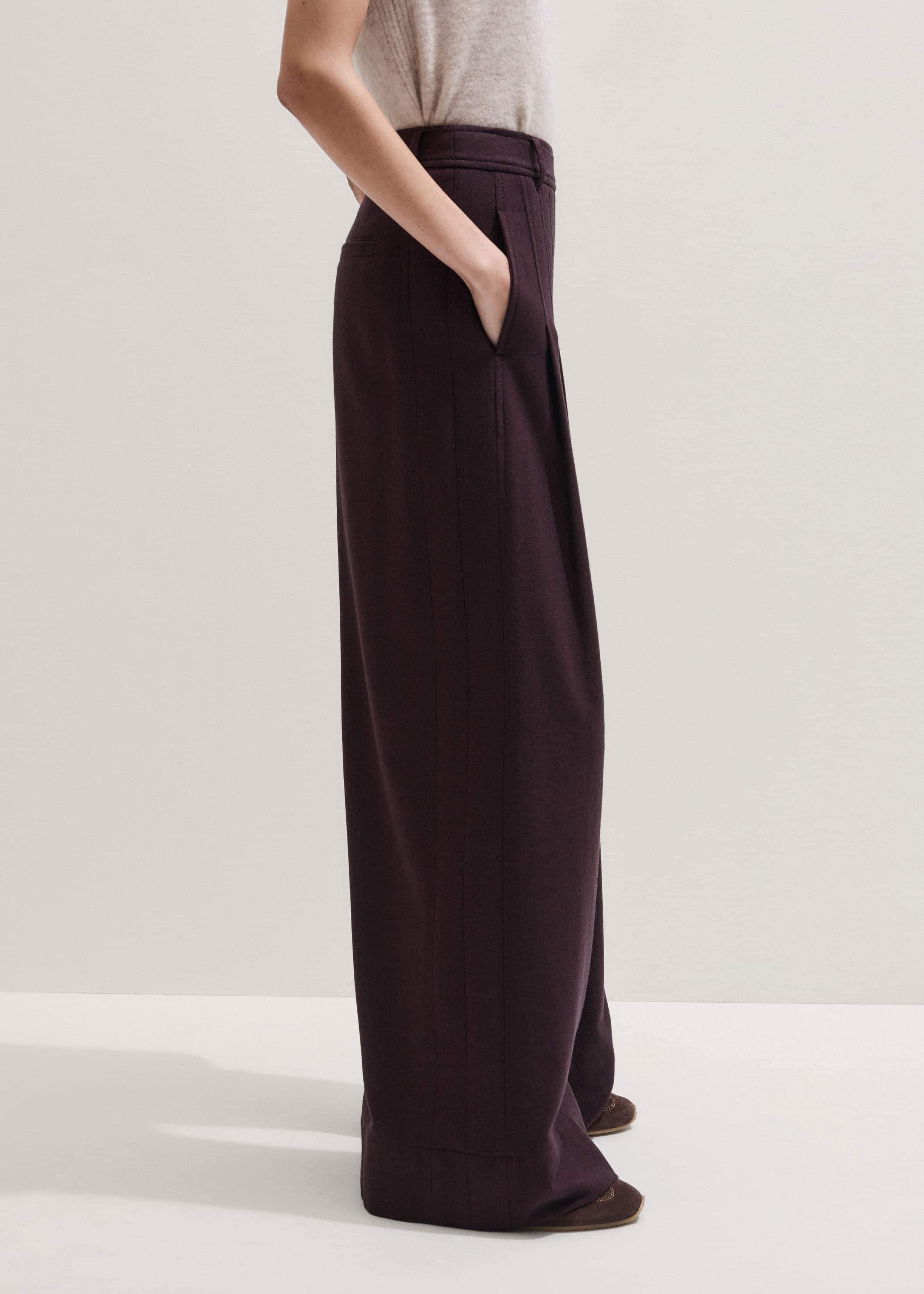 Red Wool Multi Pleat Wide-Leg Pant meandem