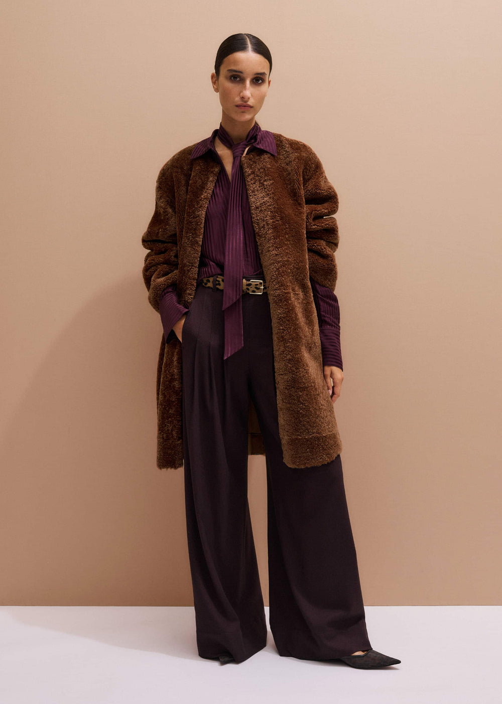 Red Wool Multi Pleat Wide-Leg Pant meandem