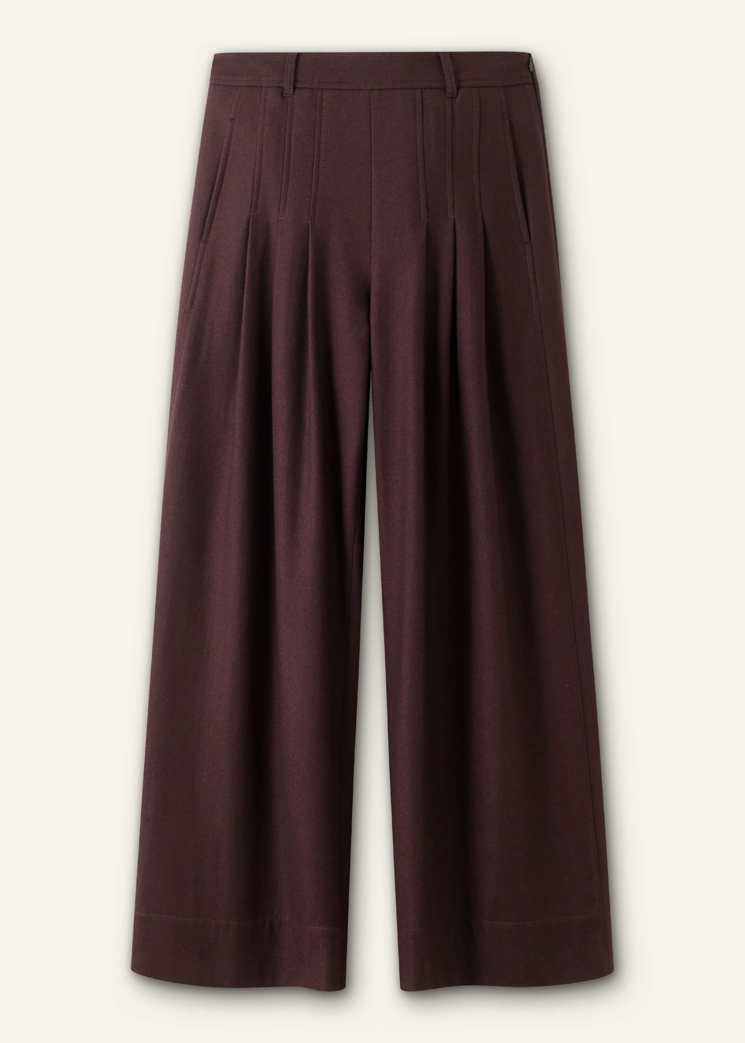 Red Wool Multi Pleat Wide-Leg Pant meandem