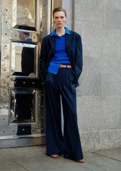 Navy Pinstripe Pleat Front Man Pant meandem