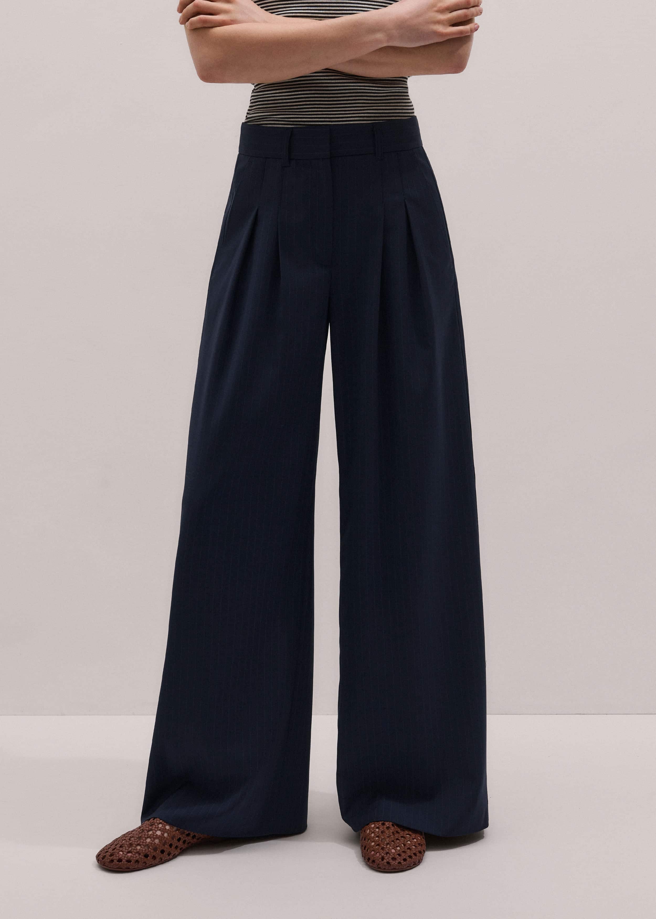 Navy Pinstripe Pleat Front Man Pant meandem