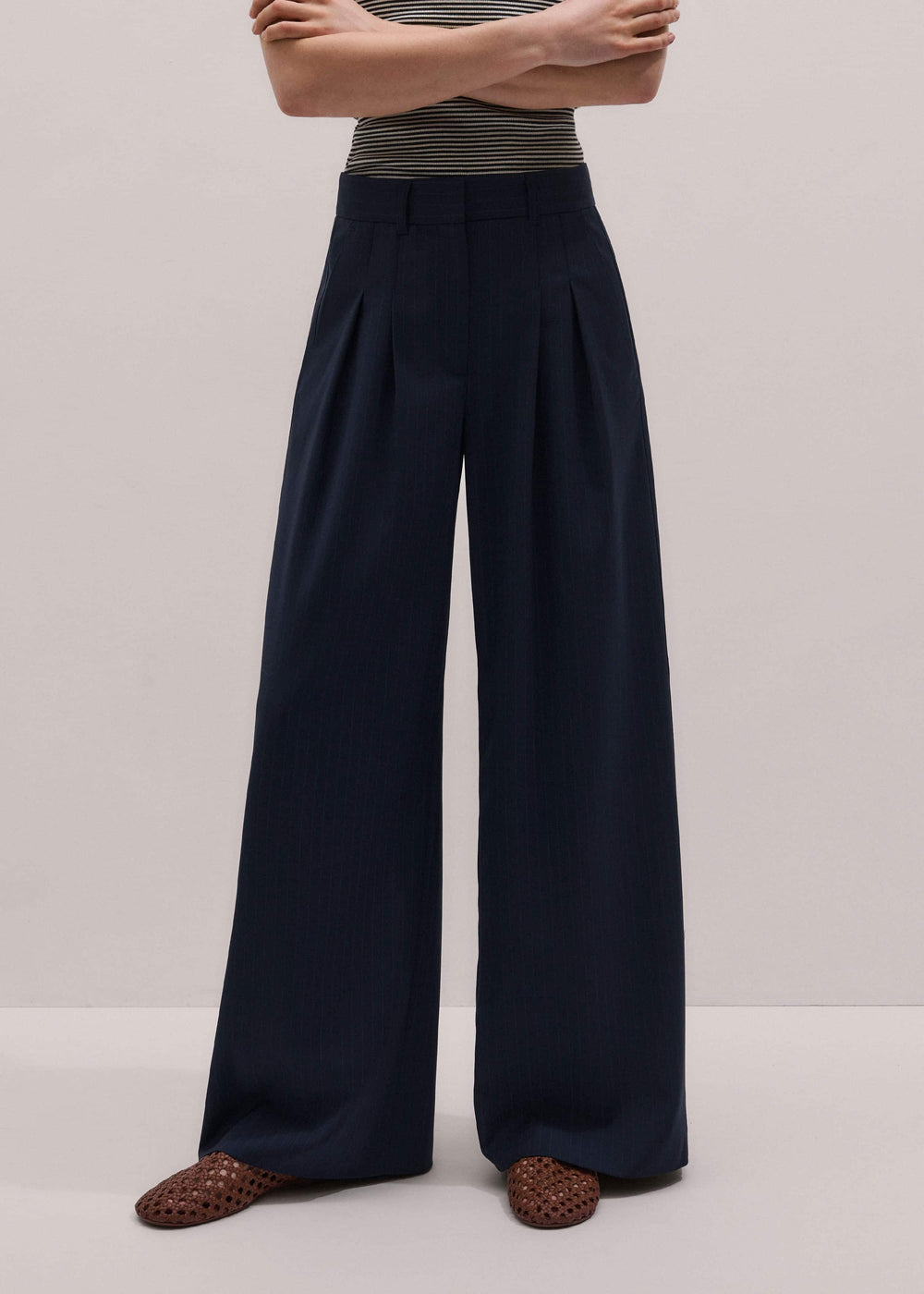 Navy Pinstripe Pleat Front Man Pant meandem