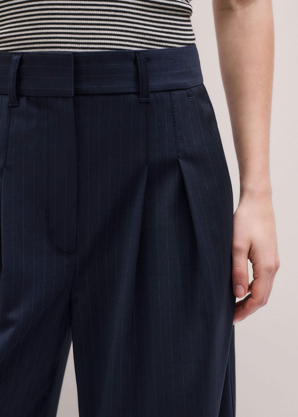 Navy Pinstripe Pleat Front Man Pant meandem
