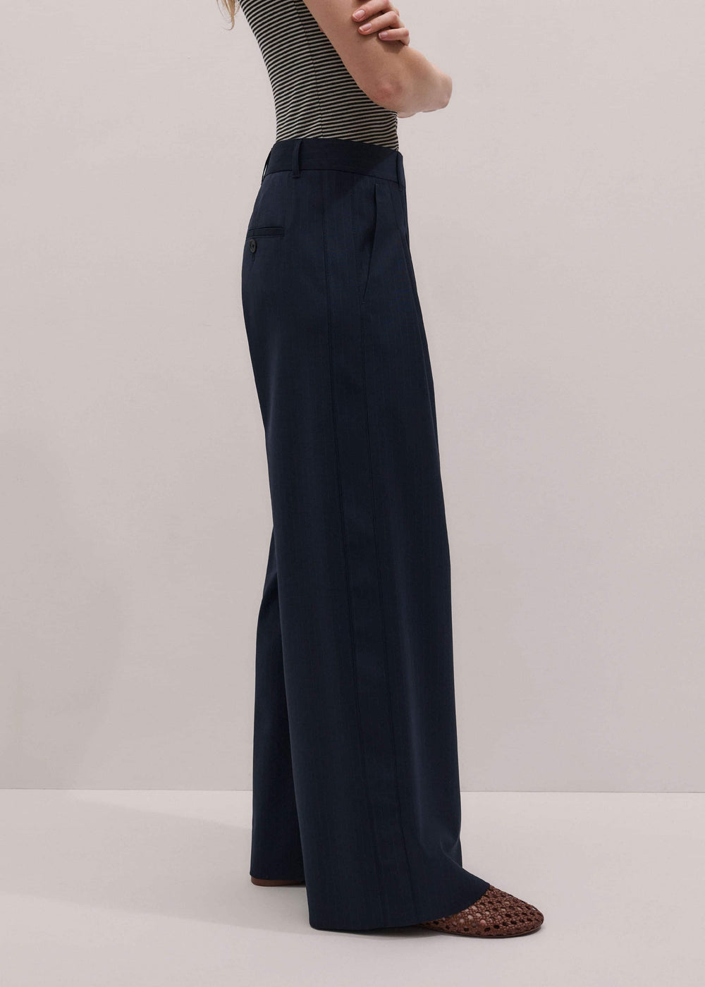 Navy Pinstripe Pleat Front Man Pant meandem