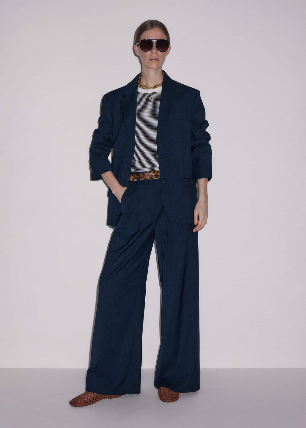 Navy Pinstripe Pleat Front Man Pant meandem