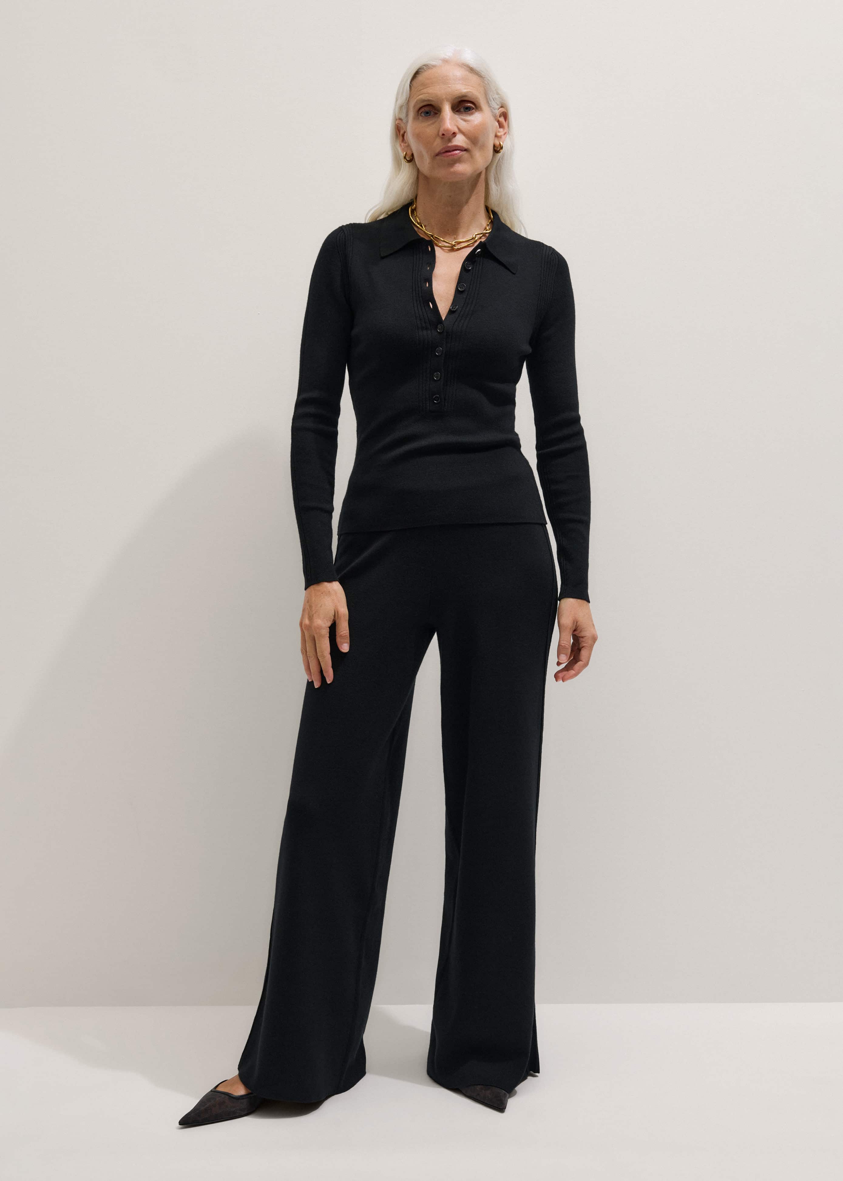 Black Silk Knit Evening Palazzo Pant meandem