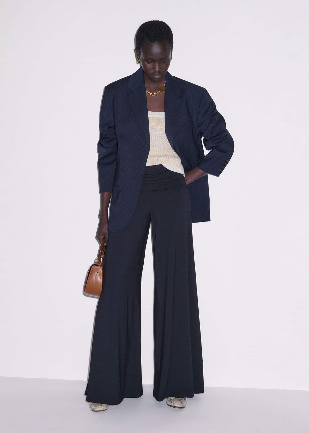 Navy Super Wide Palazzo Pant meandem