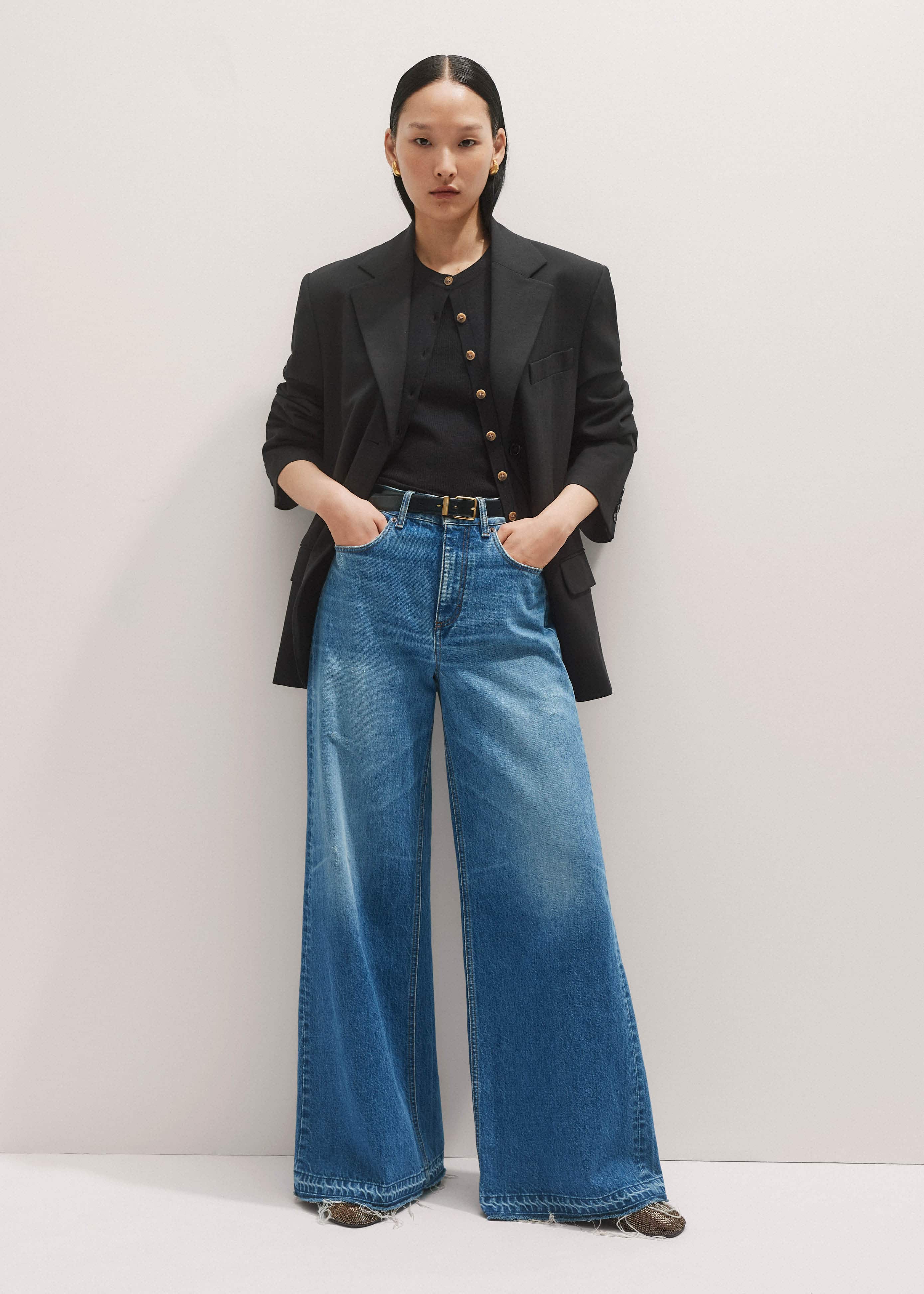 Blue Distressed Ultimate Wide-Leg Jean meandem