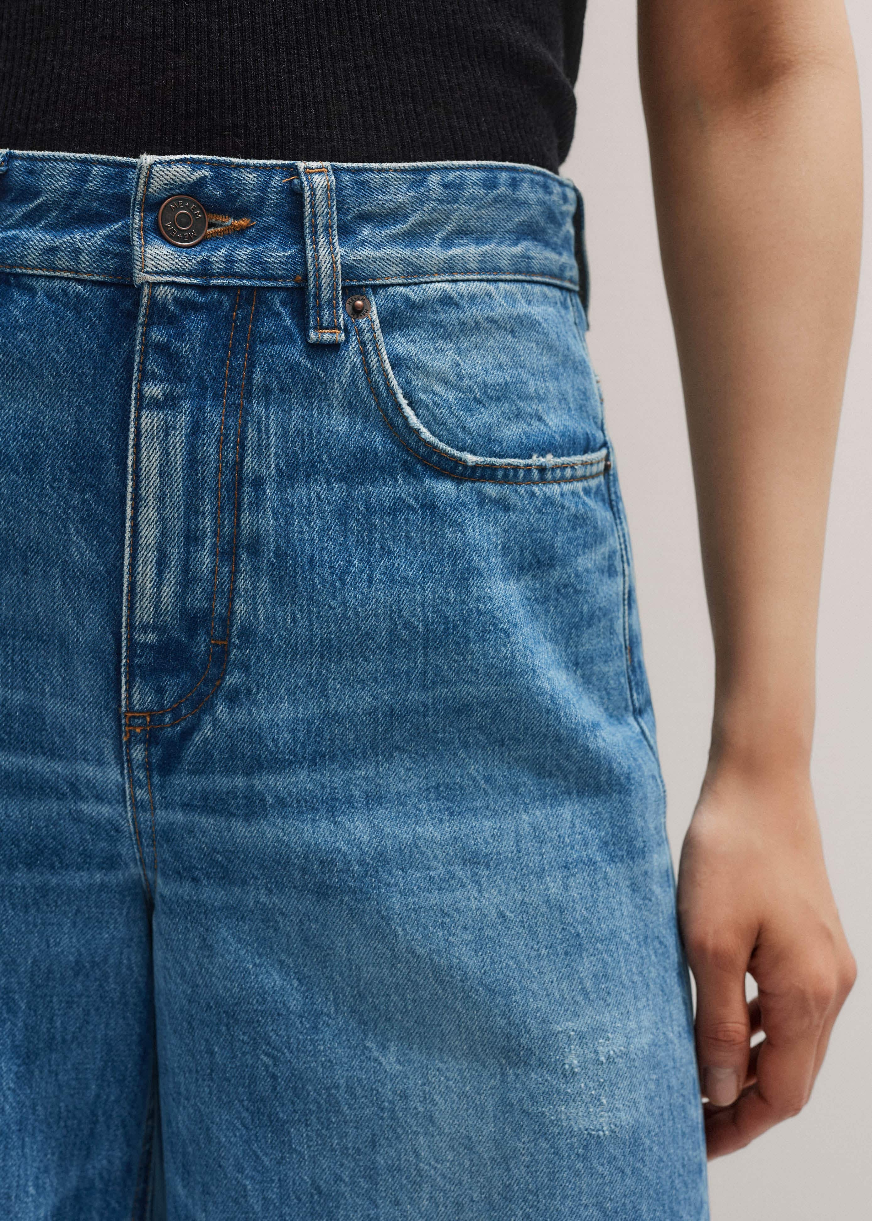 Blue Distressed Ultimate Wide-Leg Jean meandem