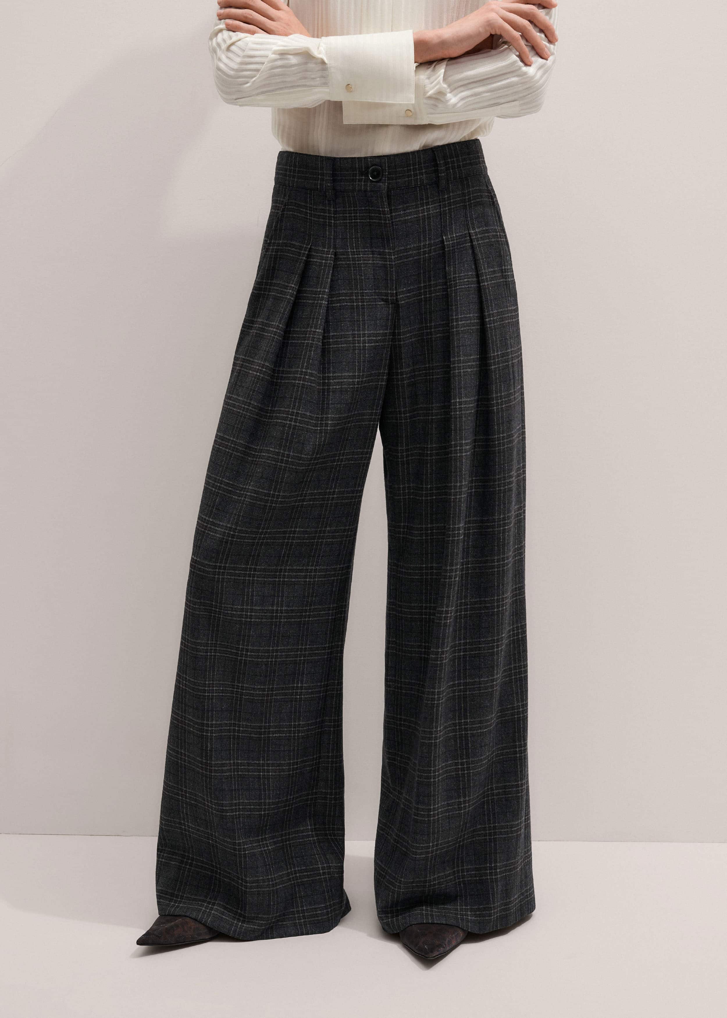 Gray Wool Wide-Leg Double Pleat Trouser meandem
