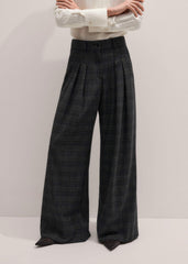Gray Wool Wide-Leg Double Pleat Trouser meandem