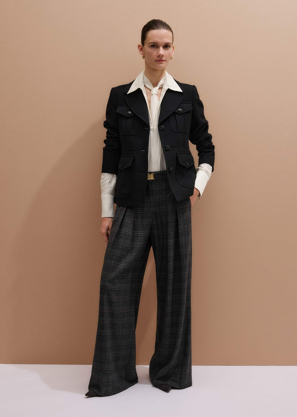 Gray Wool Wide-Leg Double Pleat Trouser meandem