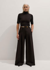 Brown Wool Ultimate Pleat-Front Wide-Leg Pant meandem