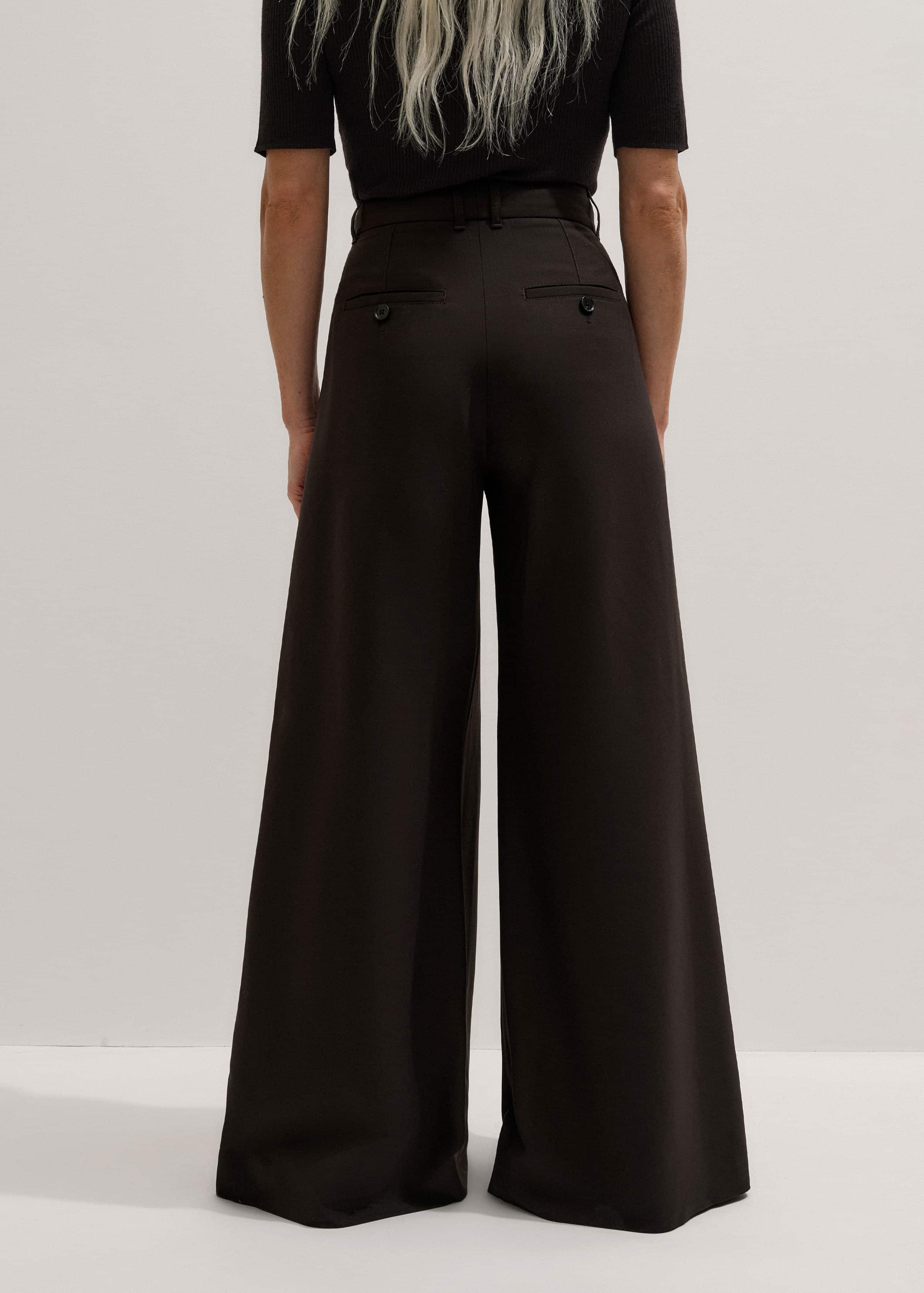 Brown Wool Ultimate Pleat-Front Wide-Leg Pant meandem