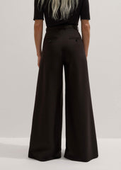 Brown Wool Ultimate Pleat-Front Wide-Leg Pant meandem