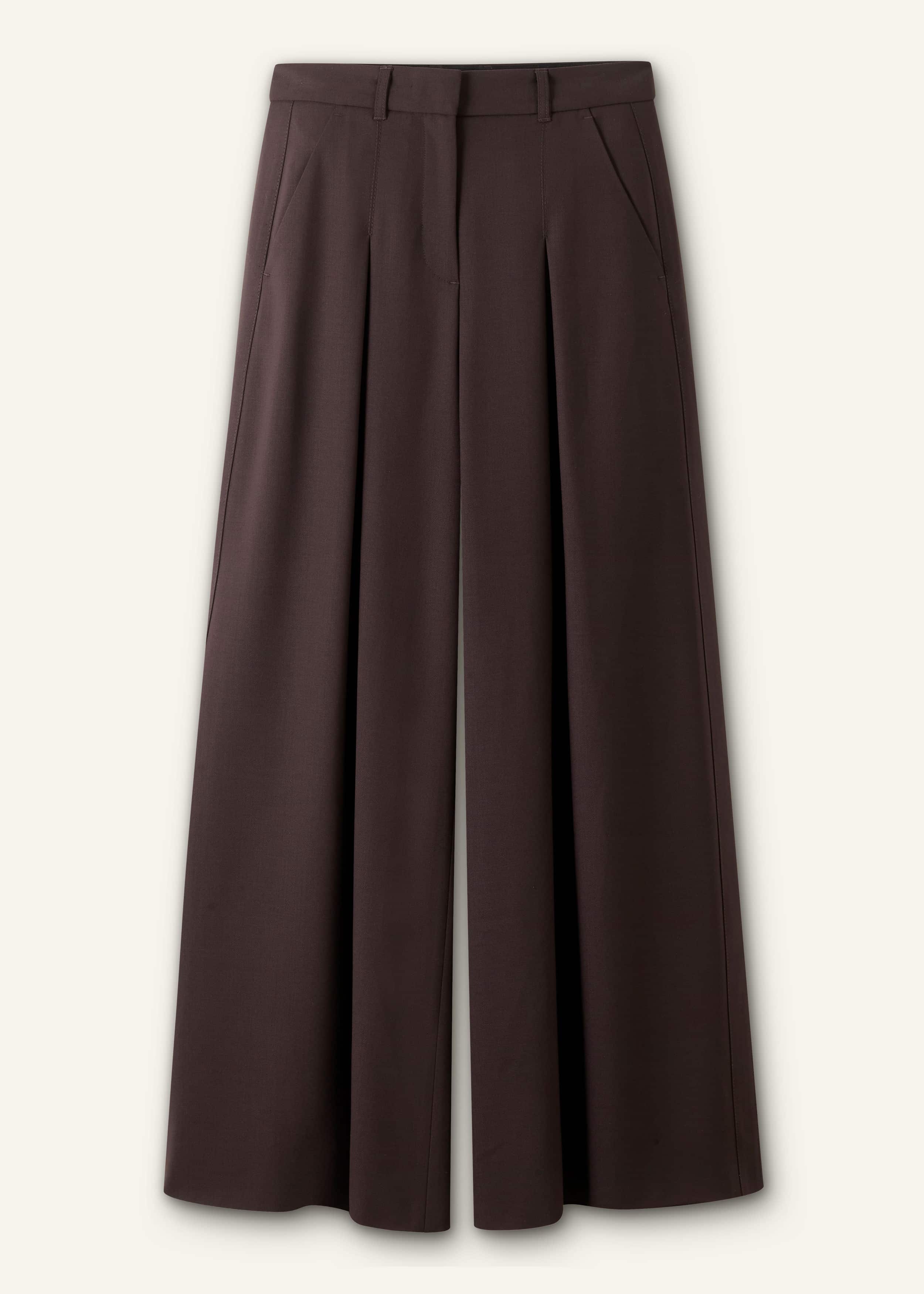 Brown Wool Ultimate Pleat-Front Wide-Leg Pant meandem