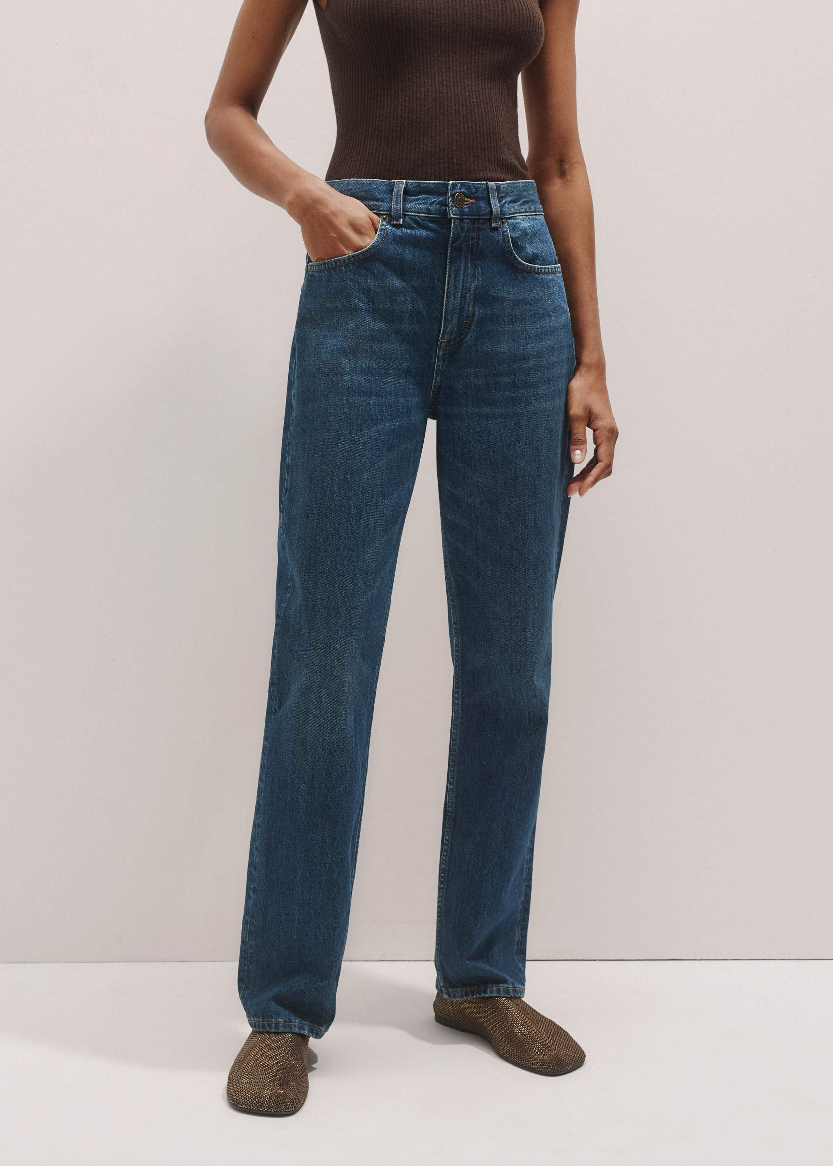 Blue Full-Length Straight Jean meandem