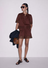 Cinnamon Brown Crochet Trim Short meandem