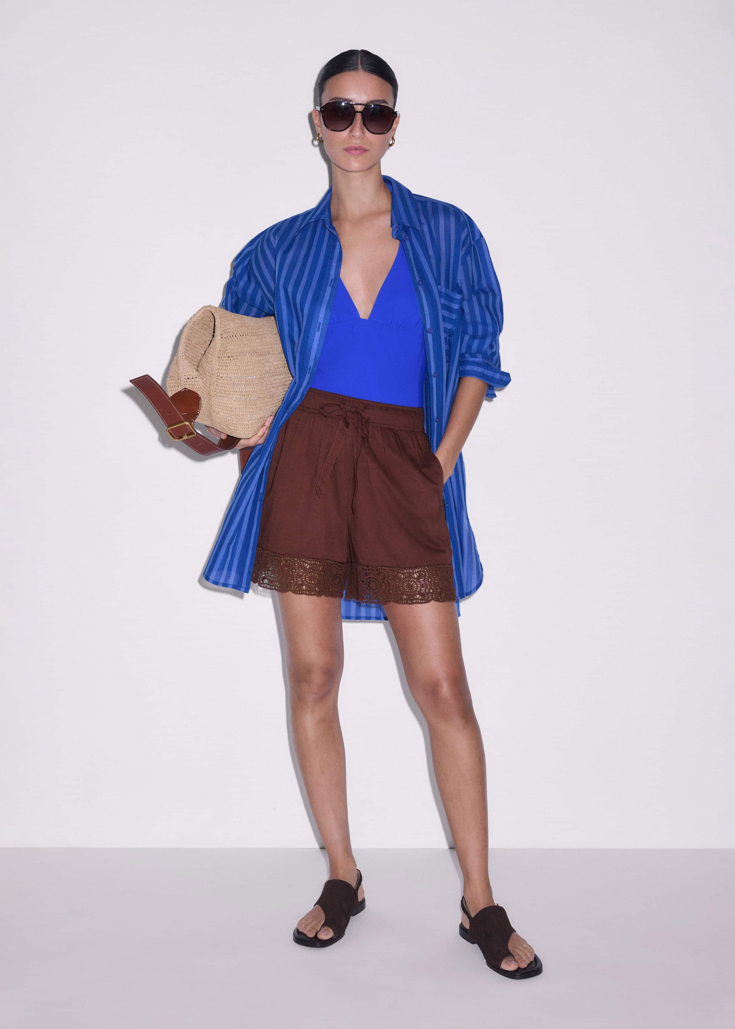Cinnamon Brown Crochet Trim Short meandem