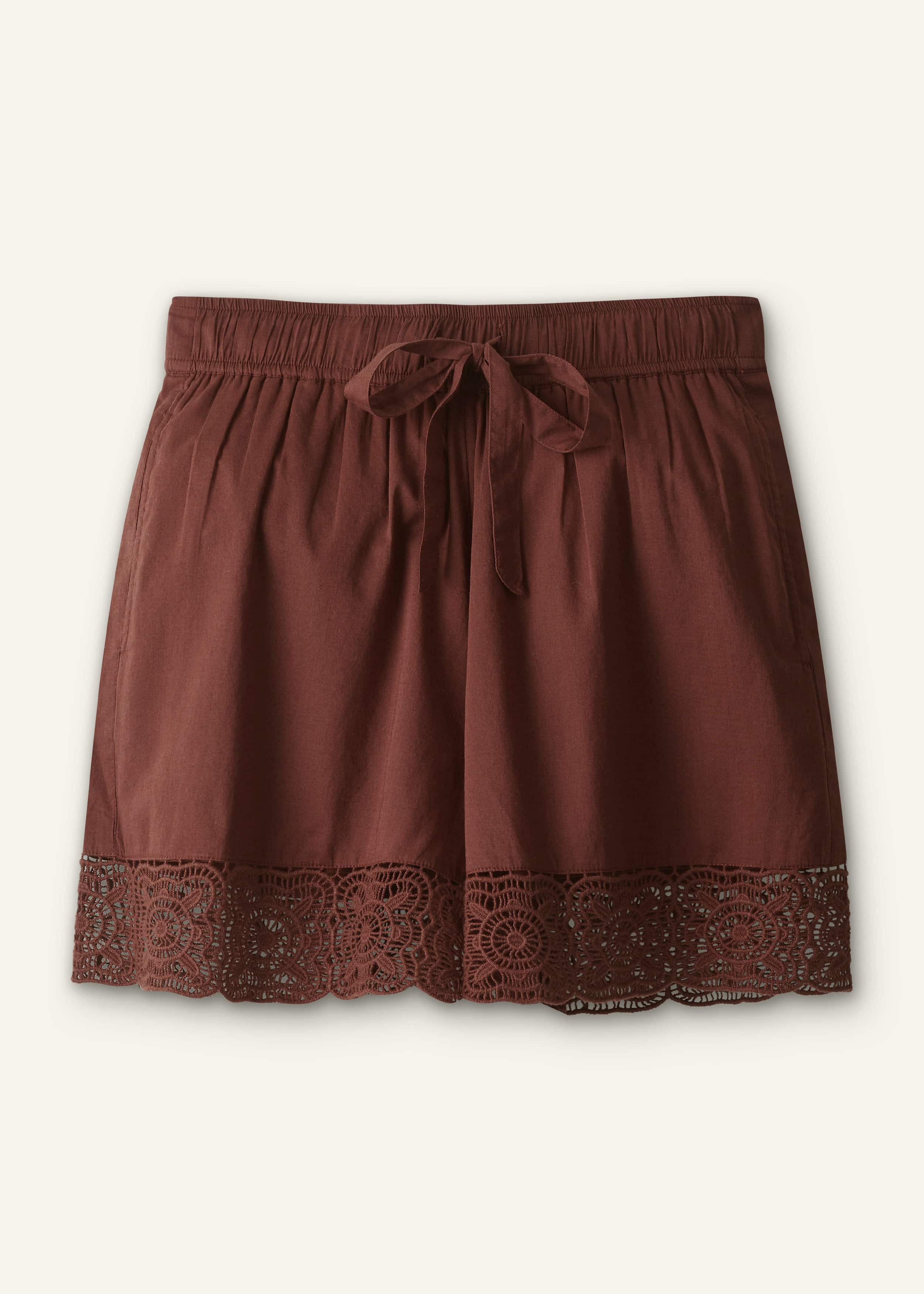 Cinnamon Brown Crochet Trim Short meandem