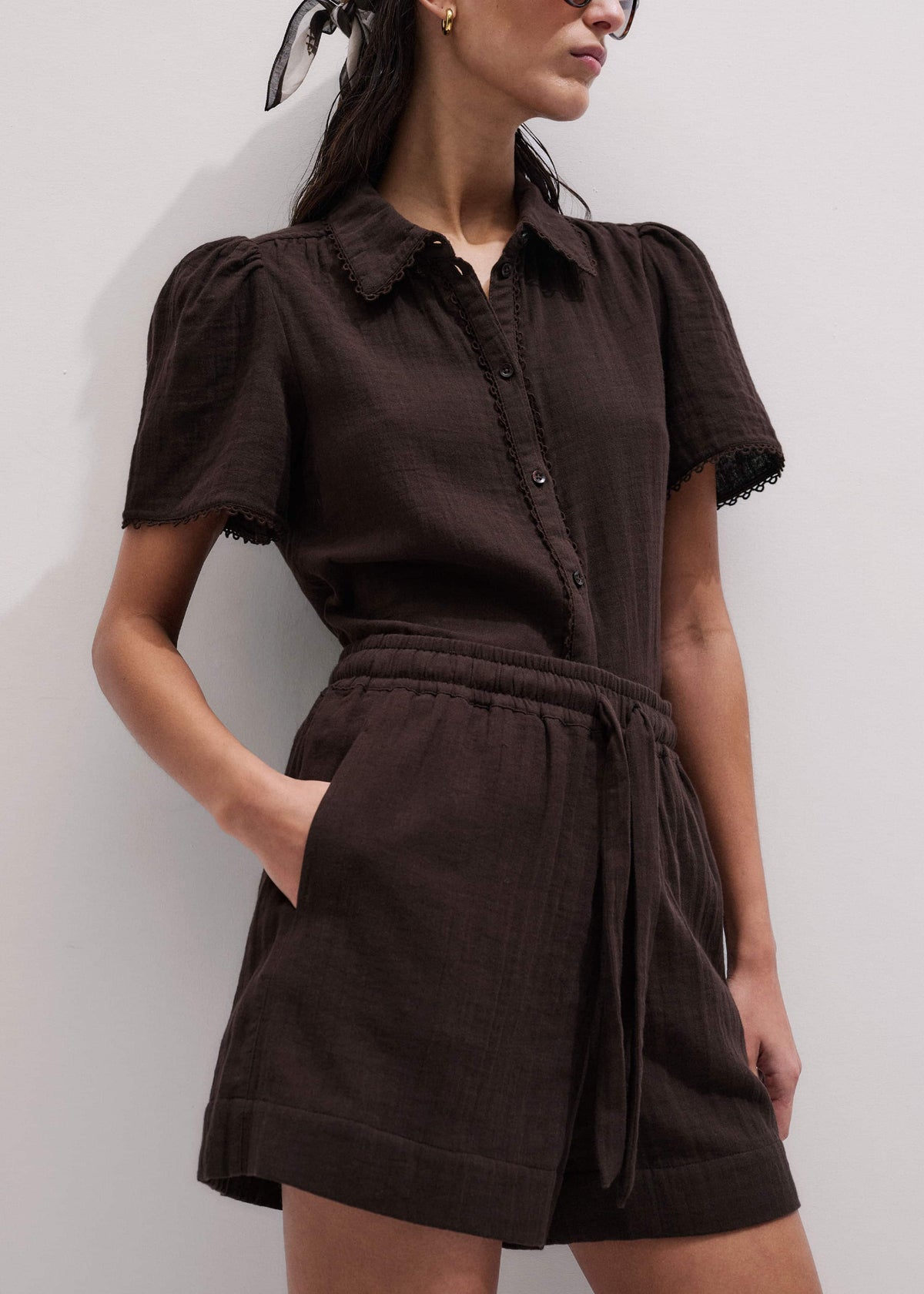 Brown Cheesecloth Summer Short meandem