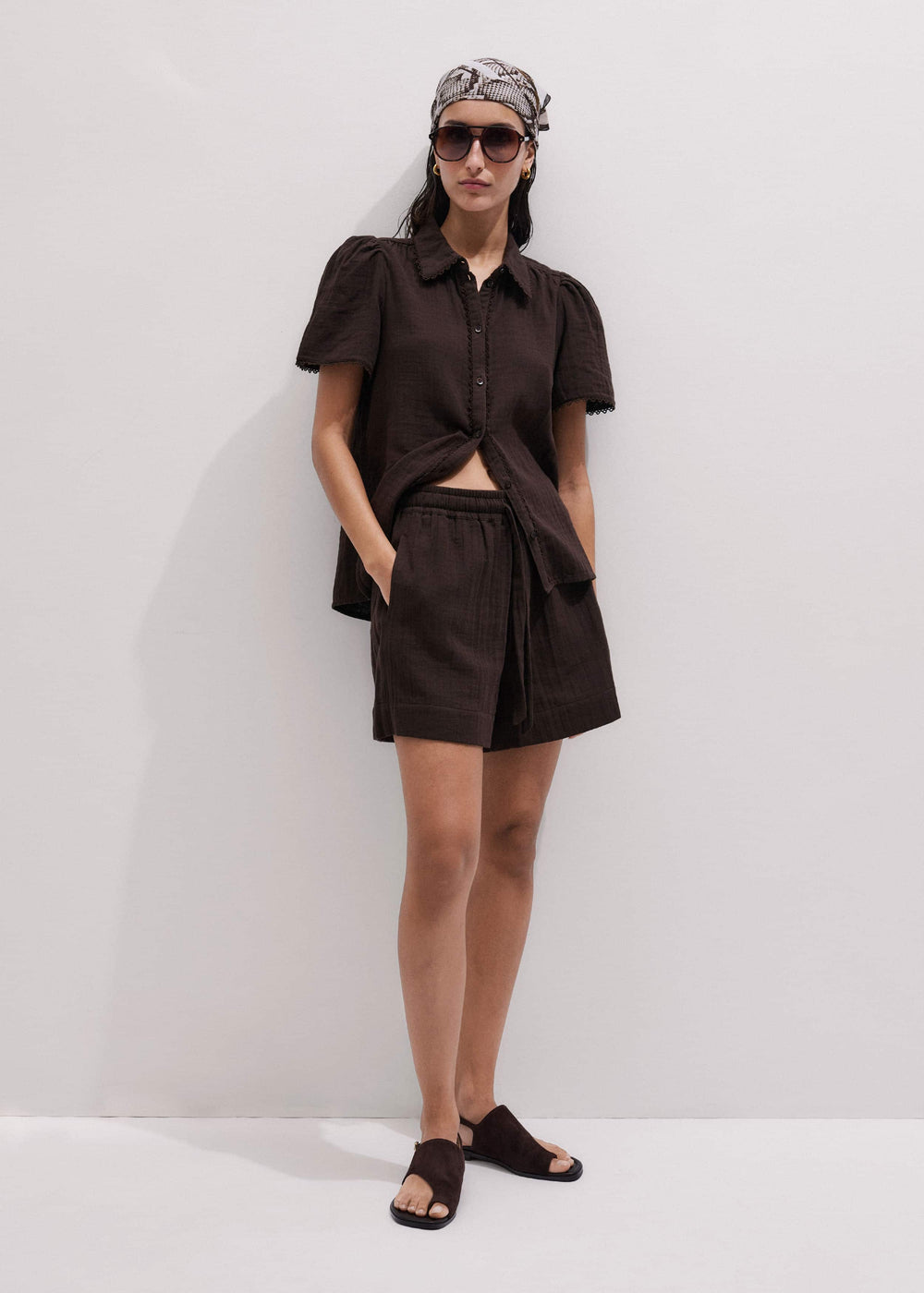 Brown Cheesecloth Summer Short meandem