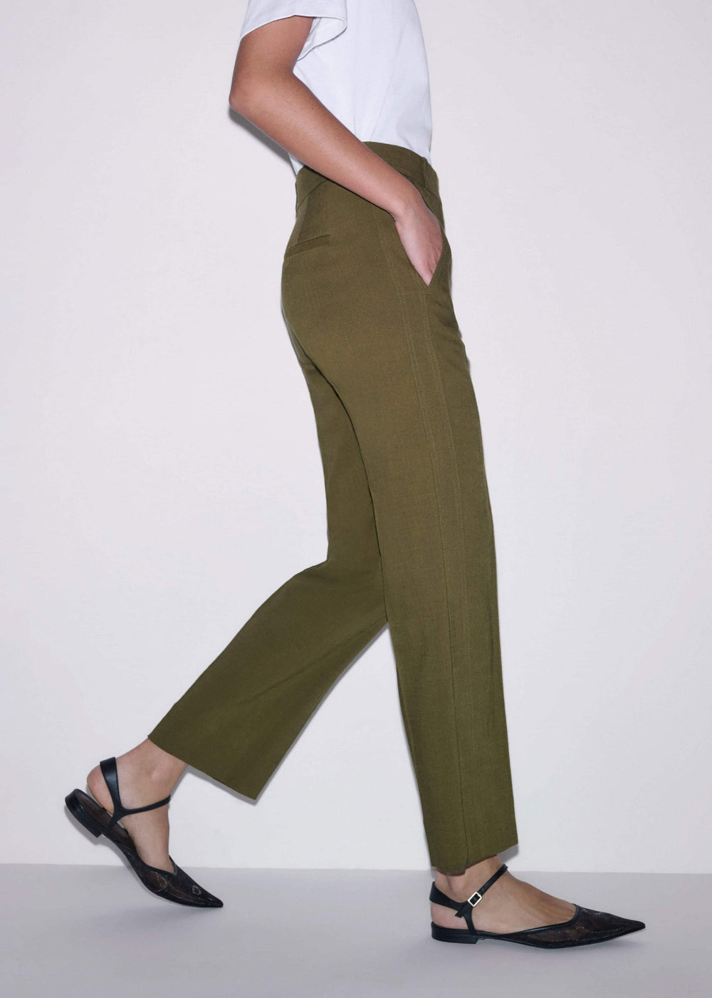 Olive Green Slim Crop Pant meandem