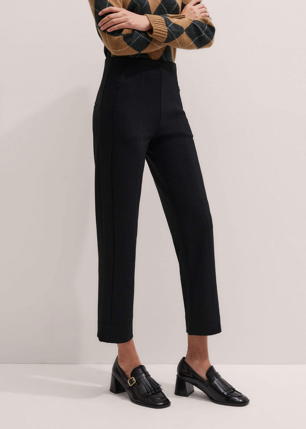 Black Travel Tailoring Pull On Slim Crop Pant meandem