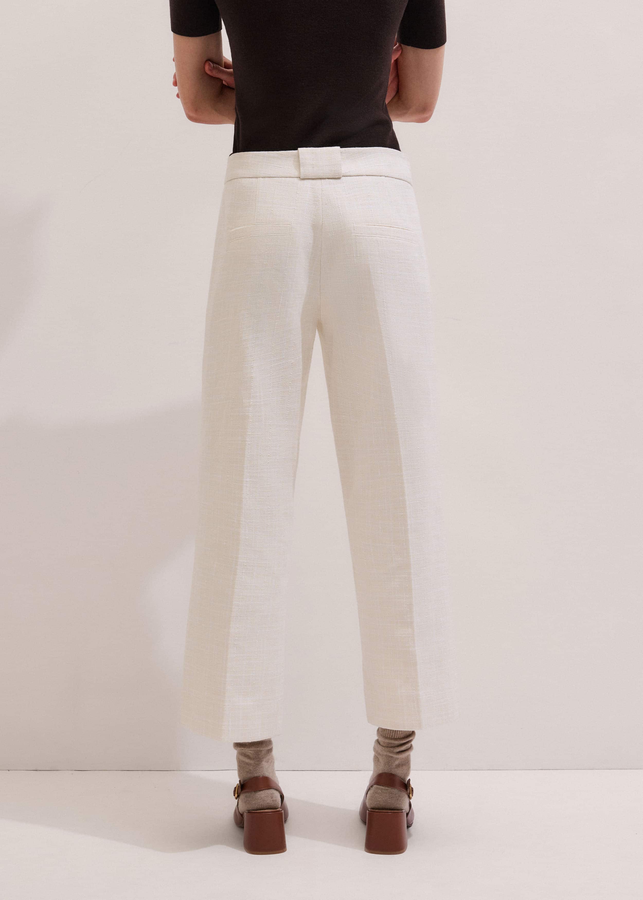 Ivory Textured Straight Crop Pant meandem