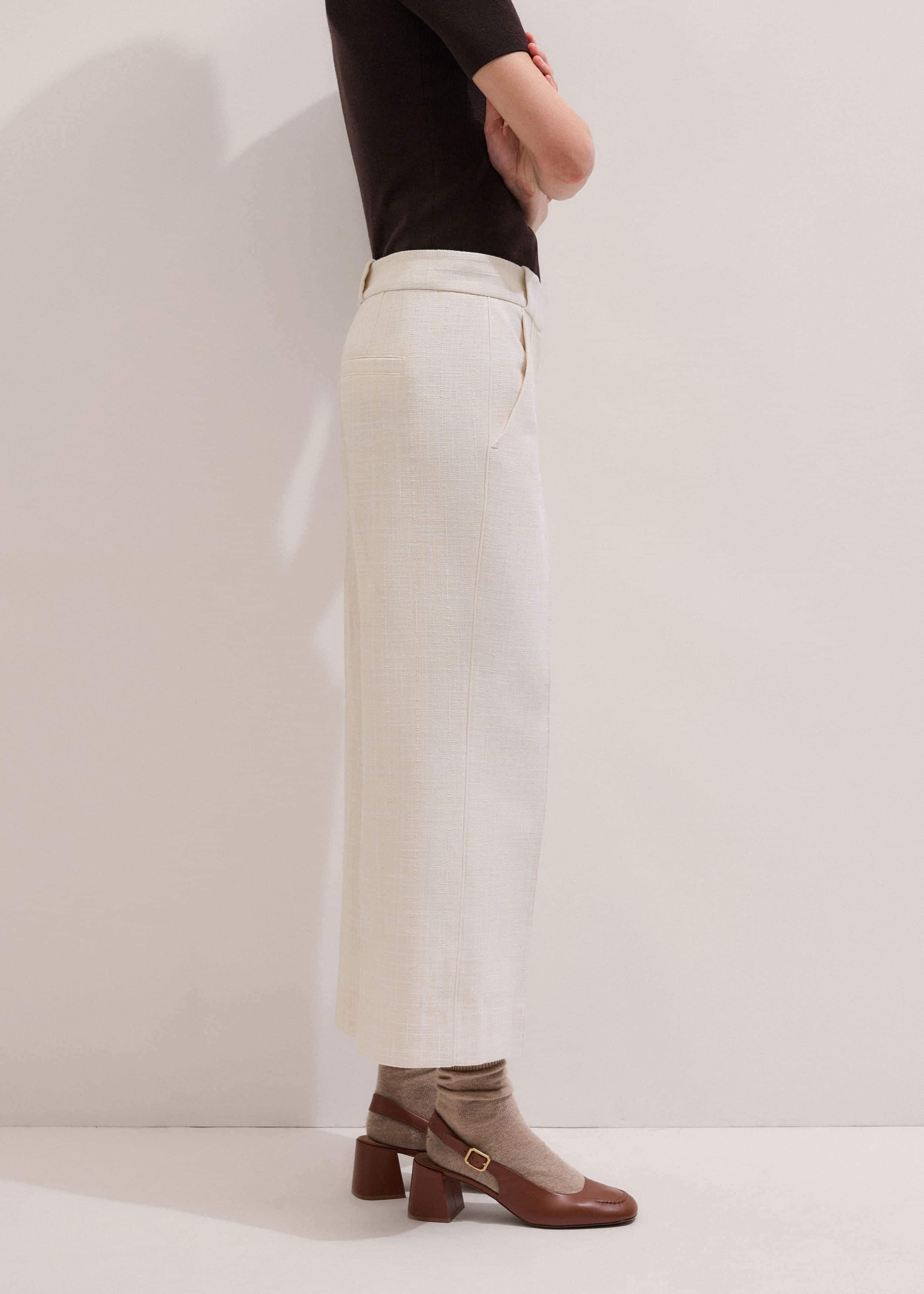 Ivory Textured Straight Crop Pant meandem