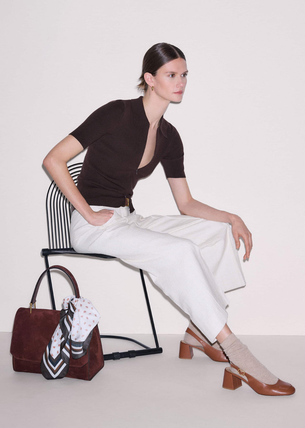 Ivory Textured Straight Crop Pant meandem