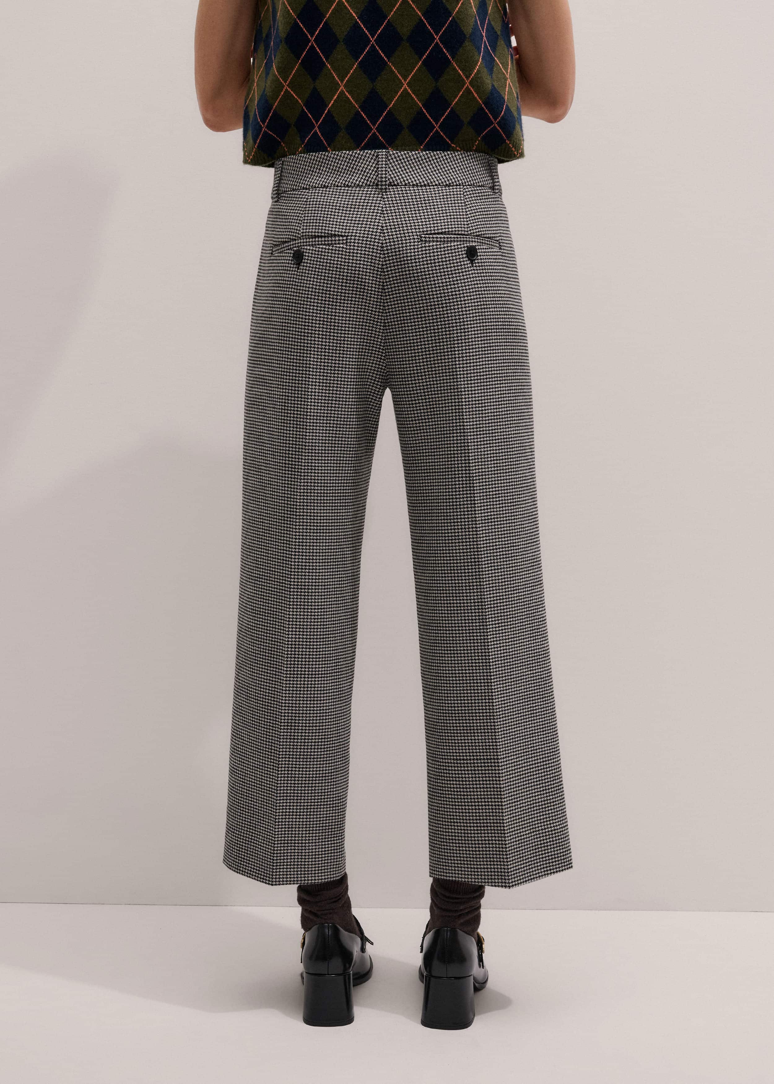 Ivory Houndstooth Straight Crop Trouser meandem