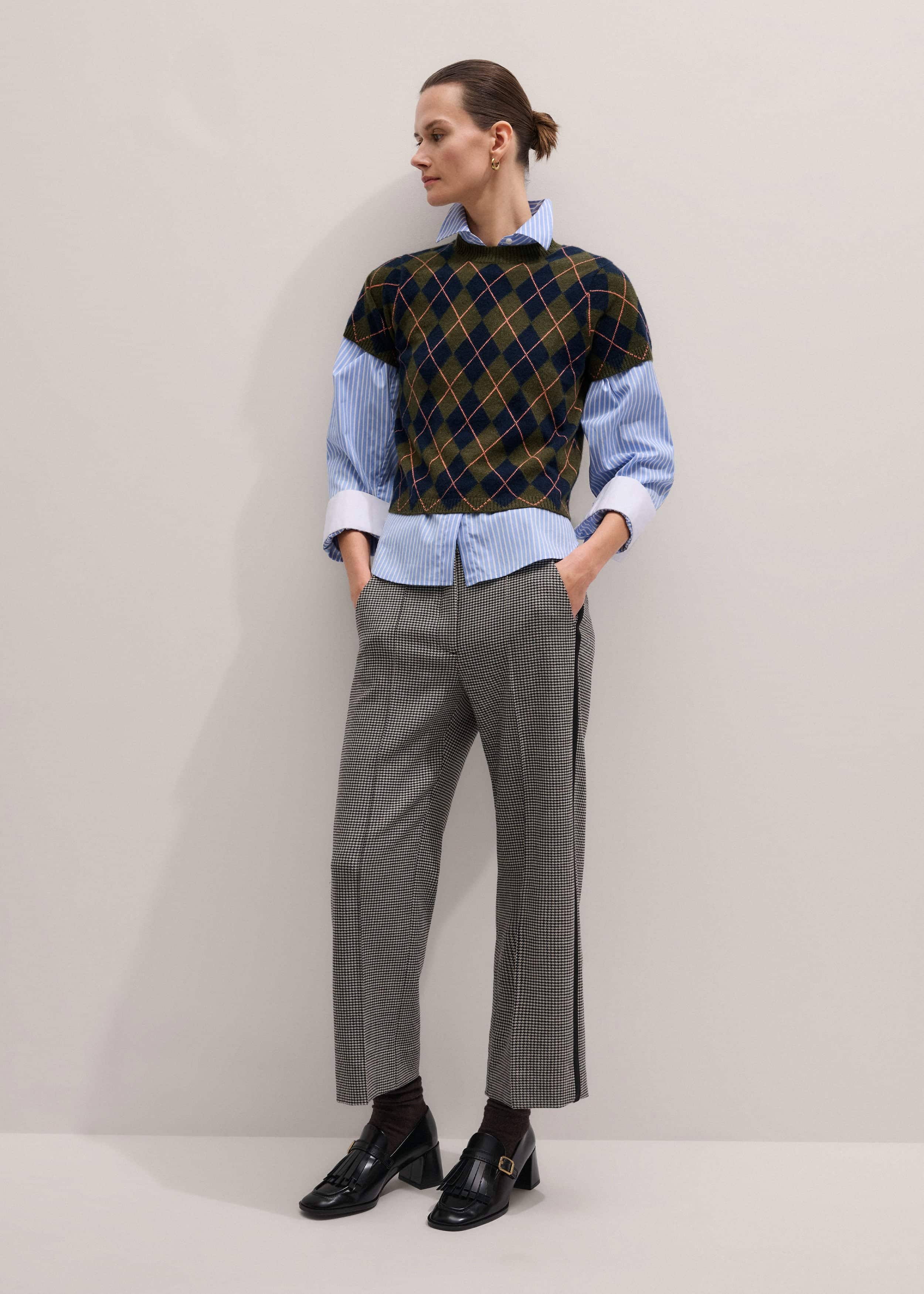 Ivory Houndstooth Straight Crop Trouser meandem