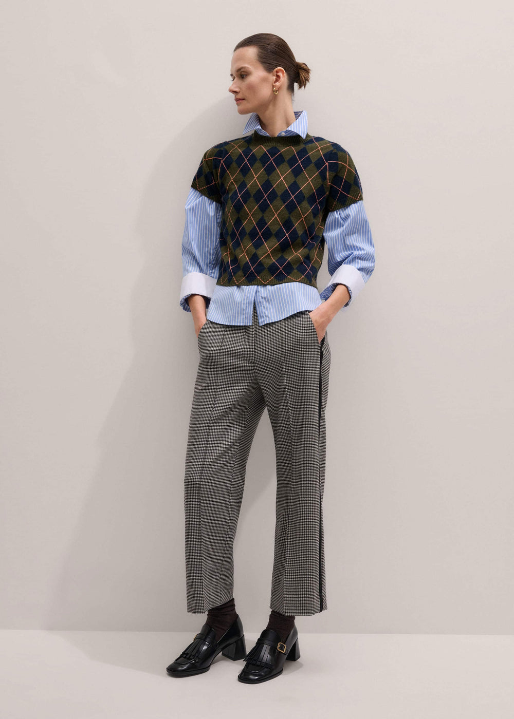 Ivory Houndstooth Straight Crop Trouser meandem