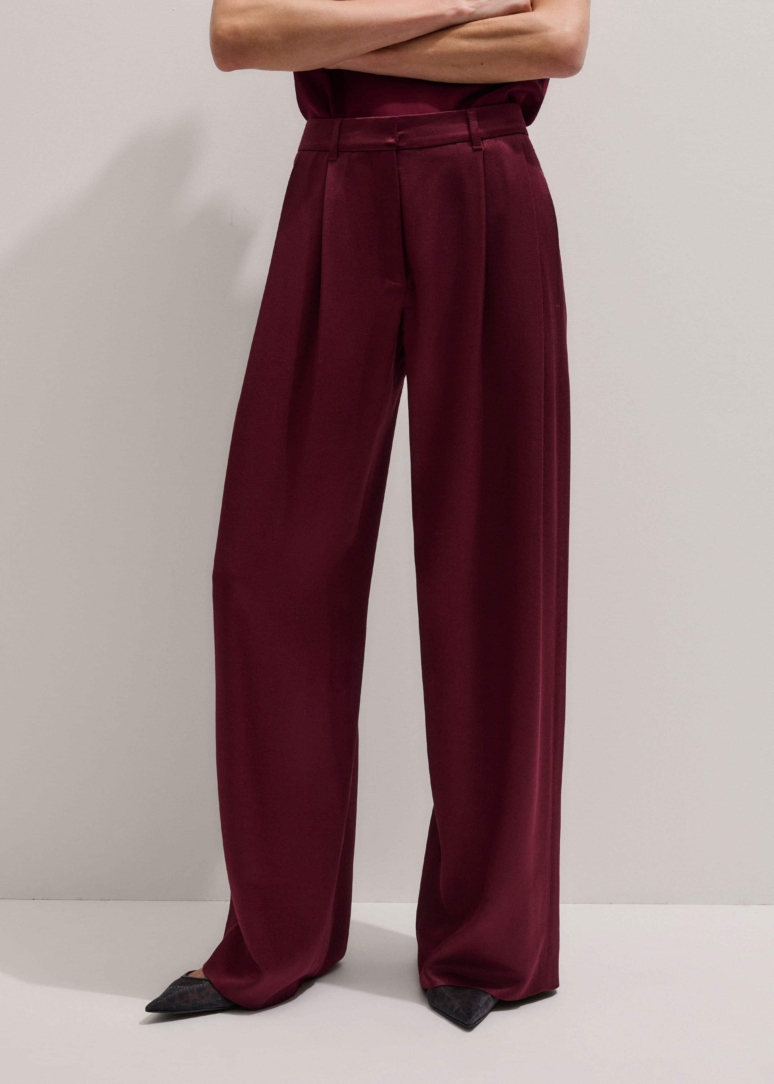 Red Wool Event Ready Pleat Straight-Leg Pant meandem