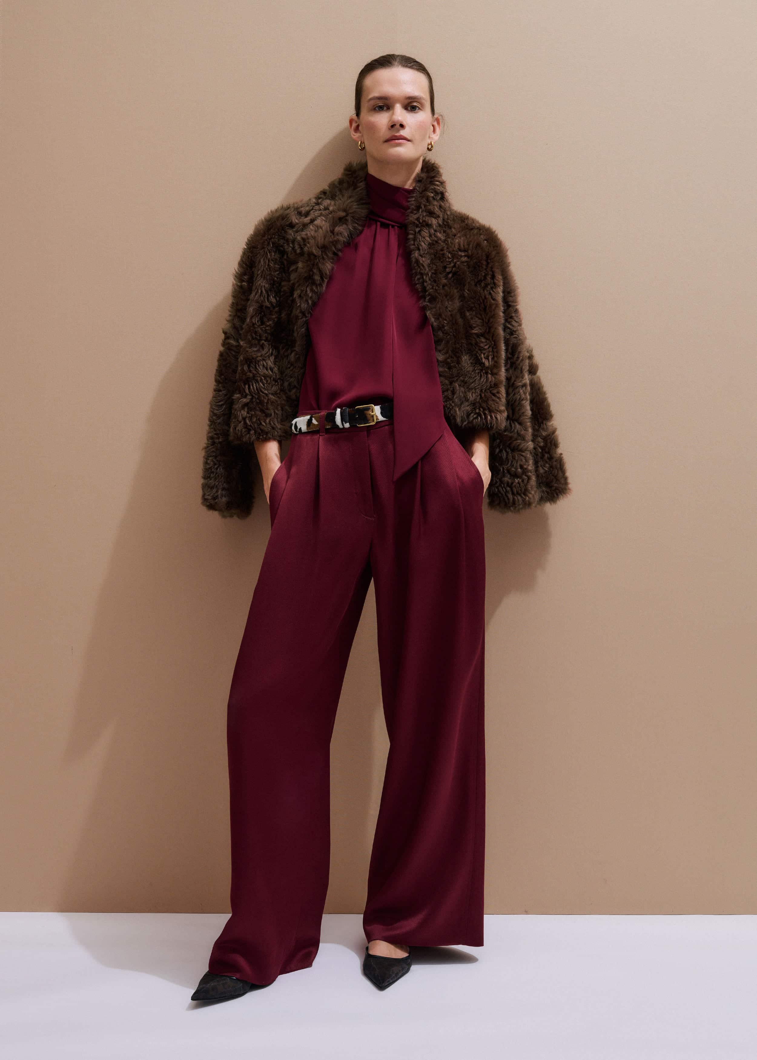 Red Wool Event Ready Pleat Straight-Leg Pant meandem